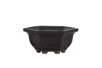 Willow Bonsai Ceramics Hexagonal Windowed Bonsai Pot 5 Inch – Semi‑Cascade Planter, High‑Fired Frost‑Proof Stoneware with Drainage & Wiring Holes, Handmade in USA (Matt Black)