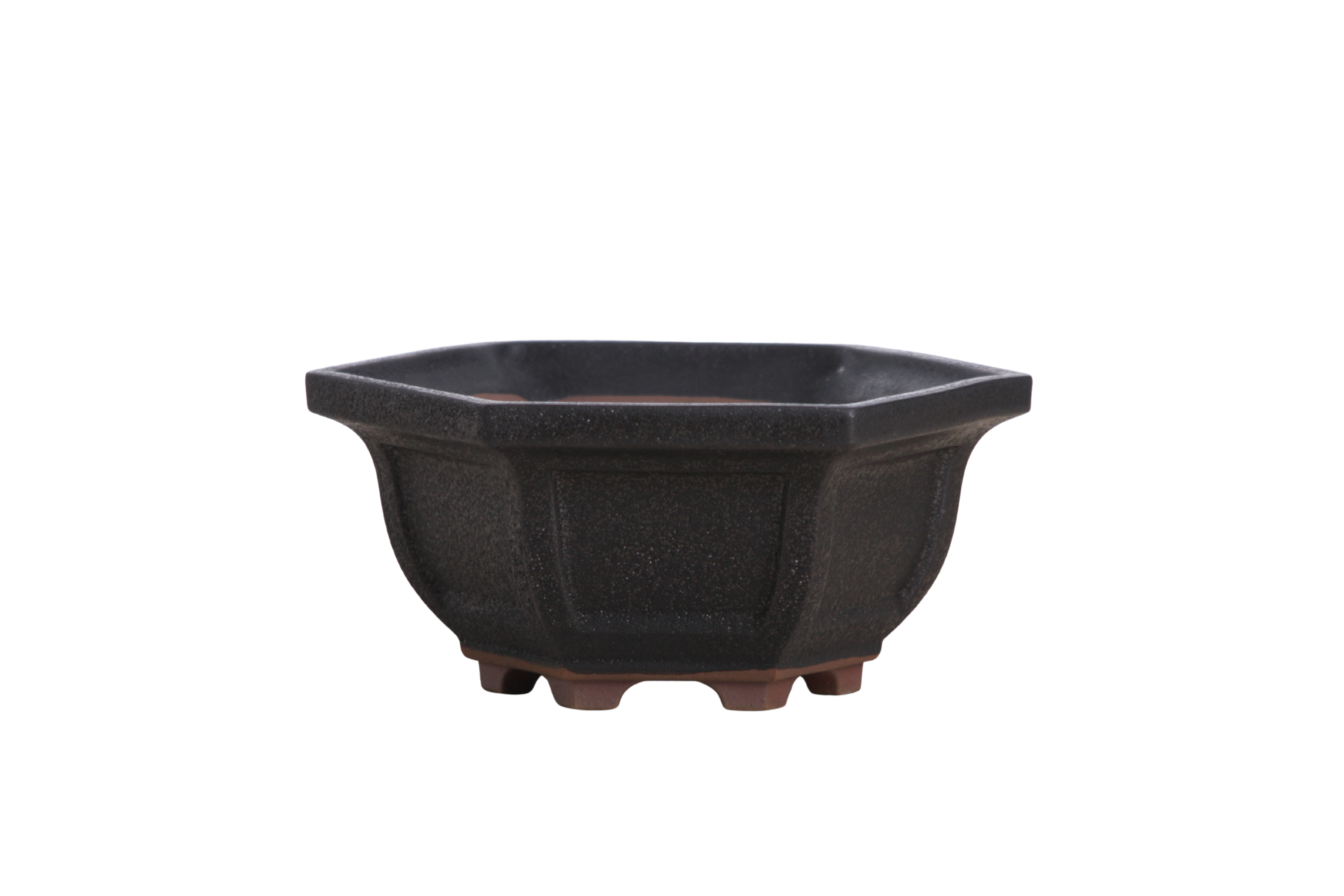 Willow Bonsai Ceramics Hexagonal Windowed Bonsai Pot 5 Inch – Semi‑Cascade Planter, High‑Fired Frost‑Proof Stoneware with Drainage & Wiring Holes, Handmade in USA (Matt Black)