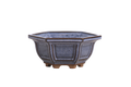 Willow Bonsai Ceramics Hexagonal Windowed Bonsai Pot 5 Inch – Semi‑Cascade Planter, High‑Fired Frost‑Proof Stoneware with Drainage & Wiring Holes, Handmade in USA (Denim)