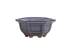 Willow Bonsai Ceramics Hexagonal Windowed Bonsai Pot 5 Inch – Semi‑Cascade Planter, High‑Fired Frost‑Proof Stoneware with Drainage & Wiring Holes, Handmade in USA (Denim)