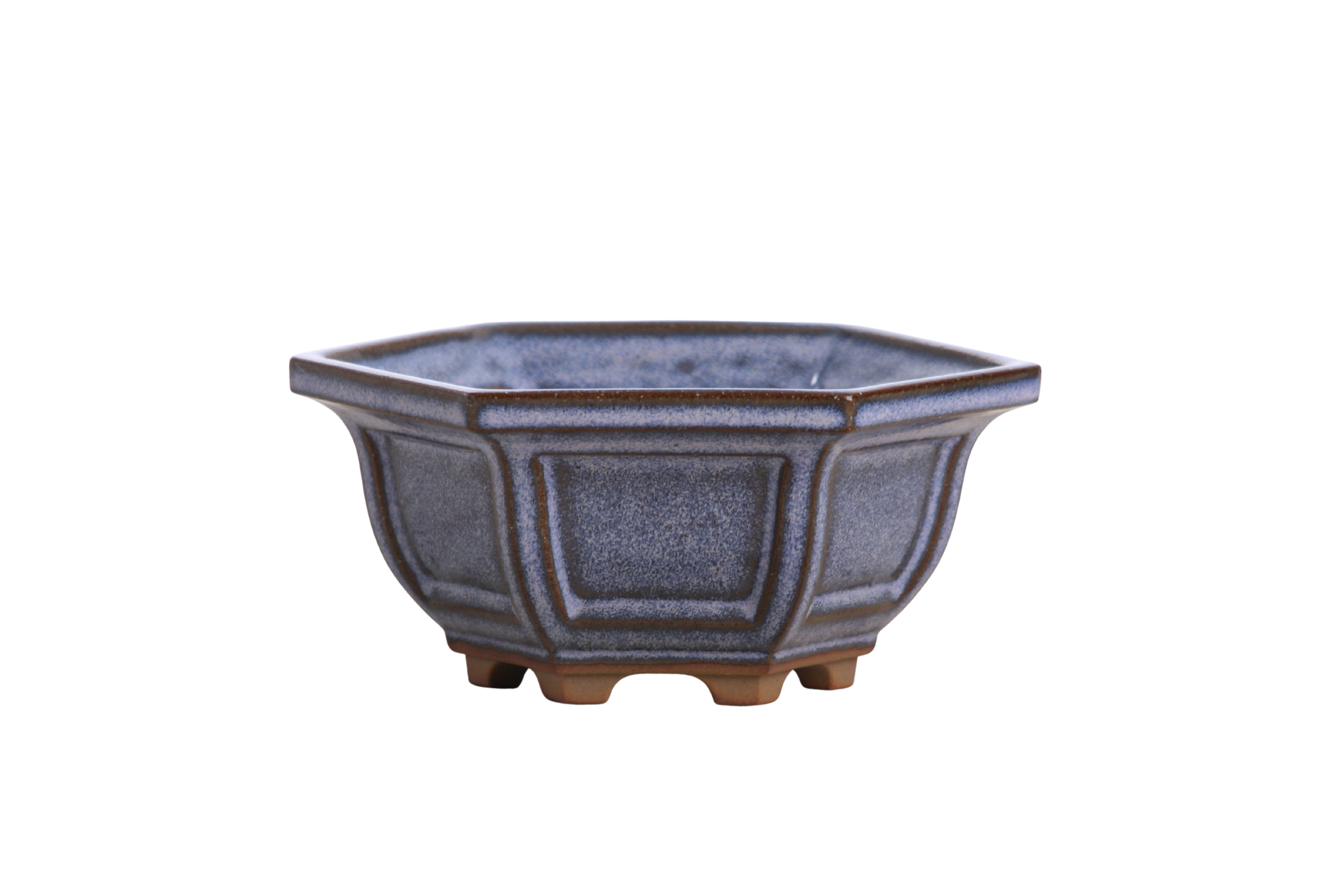 Willow Bonsai Ceramics Hexagonal Windowed Bonsai Pot 5 Inch – Semi‑Cascade Planter, High‑Fired Frost‑Proof Stoneware with Drainage & Wiring Holes, Handmade in USA (Denim)