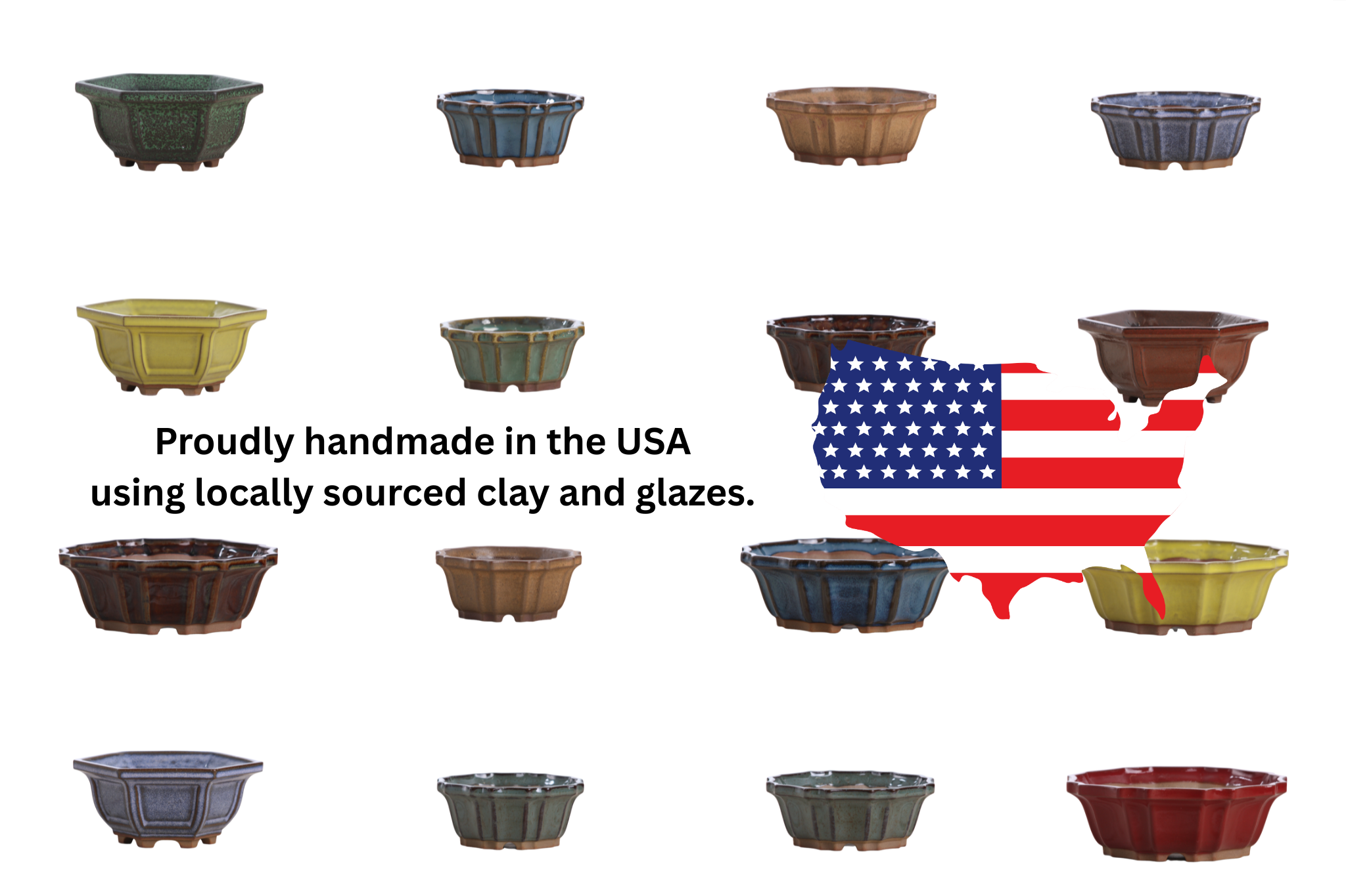 Willow Bonsai Ceramics Hexagonal Windowed Bonsai Pot 5 Inch – Semi‑Cascade Planter, High‑Fired Frost‑Proof Stoneware with Drainage & Wiring Holes, Handmade in USA (Ruri)