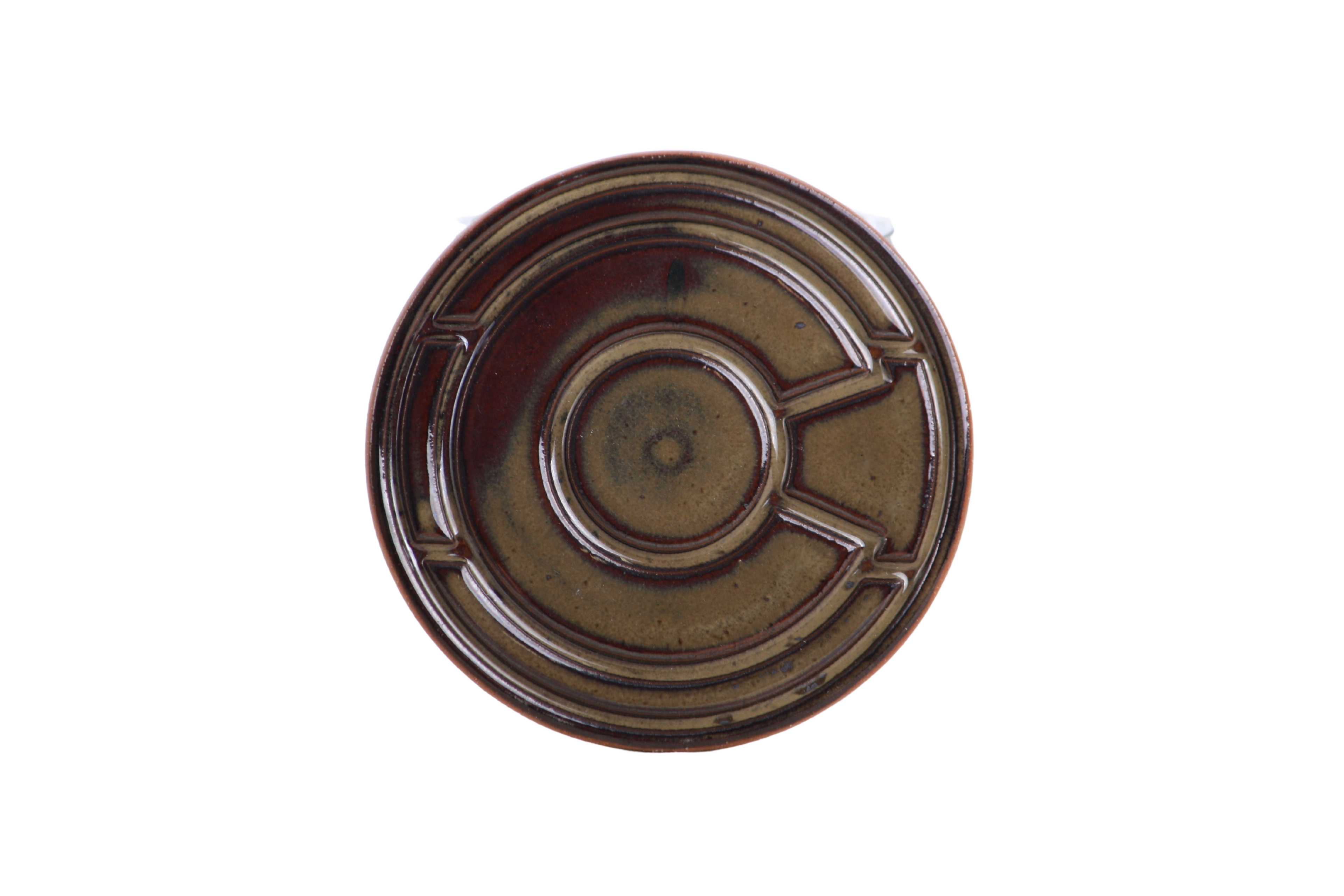 Willow Bonsai Ceramics Colorado Ceramic Coaster – 4 Inch Handmade Stoneware Drink Coaster with Indented Moat Design, Reactive Glazes, Cork Backing Pads, Made in Colorado, USA (Dark Honey)