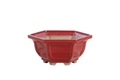 Willow Bonsai Ceramics Hexagonal Windowed Bonsai Pot 5 Inch – Semi‑Cascade Planter, High‑Fired Frost‑Proof Stoneware with Drainage & Wiring Holes, Handmade in USA (Red)