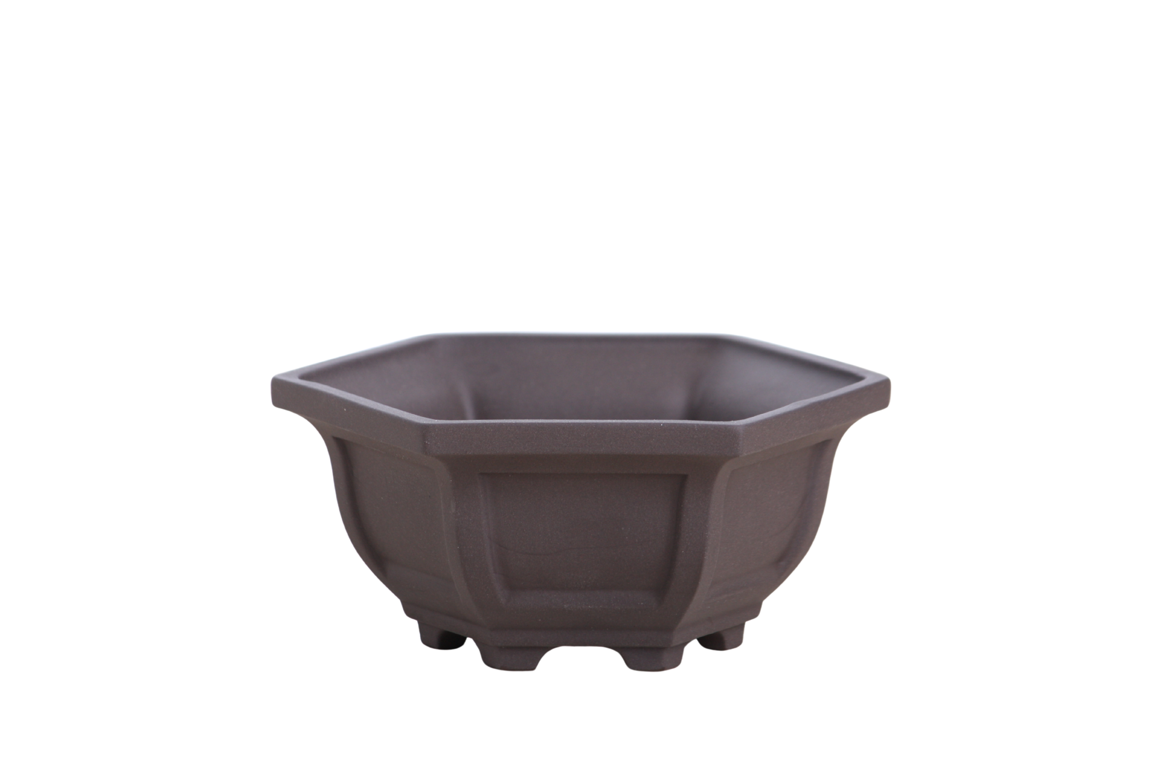Willow Bonsai Ceramics Hexagonal Windowed Bonsai Pot 5 Inch – Semi‑Cascade Planter, High‑Fired Frost‑Proof Stoneware with Drainage & Wiring Holes, Handmade in USA (Unglazed Black)