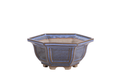Willow Bonsai Ceramics Hexagonal Windowed Bonsai Pot 5 Inch – Semi‑Cascade Planter, High‑Fired Frost‑Proof Stoneware with Drainage & Wiring Holes, Handmade in USA (Denim)