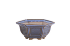 Willow Bonsai Ceramics Hexagonal Windowed Bonsai Pot 5 Inch – Semi‑Cascade Planter, High‑Fired Frost‑Proof Stoneware with Drainage & Wiring Holes, Handmade in USA (Denim)