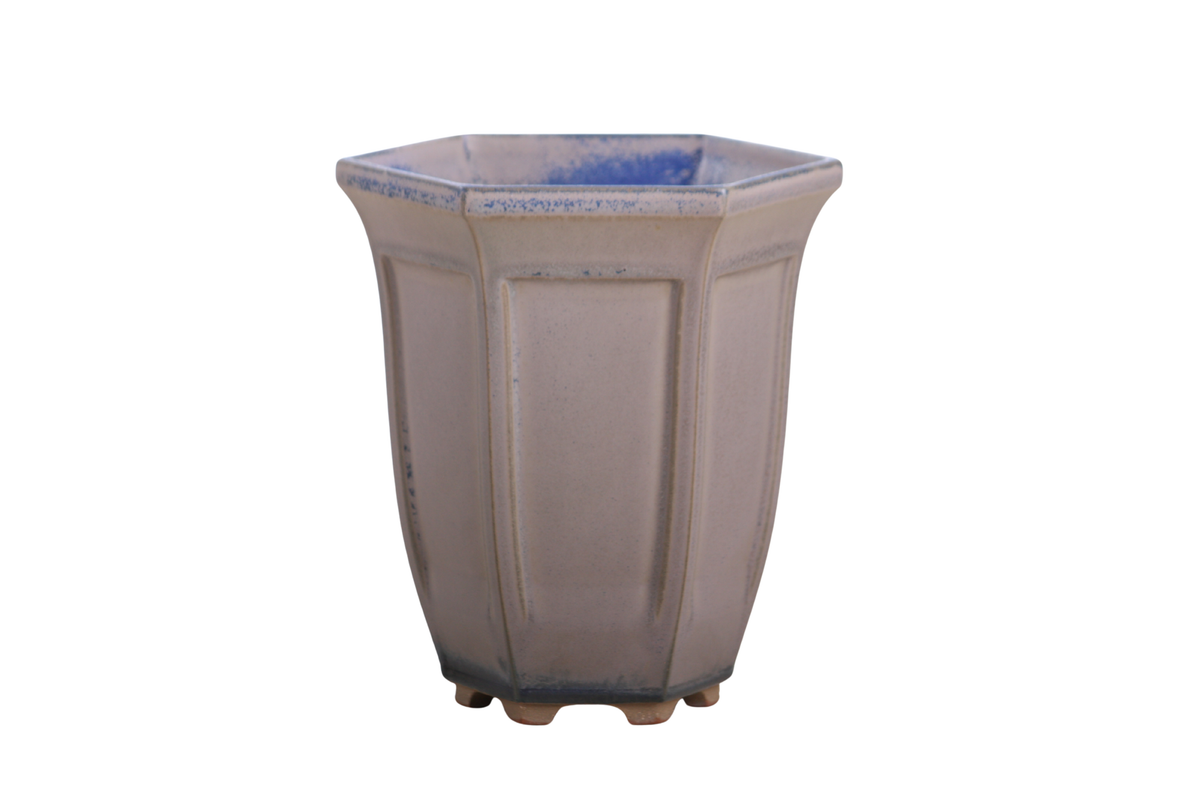 Willow Bonsai Ceramics Hexagonal Windowed Cascade Bonsai Pot 5 Inch – Tall Ceramic Cascade Planter, High‑Fired Frost‑Proof Stoneware with Drainage & Wiring Holes, Handmade in USA (Ocean)