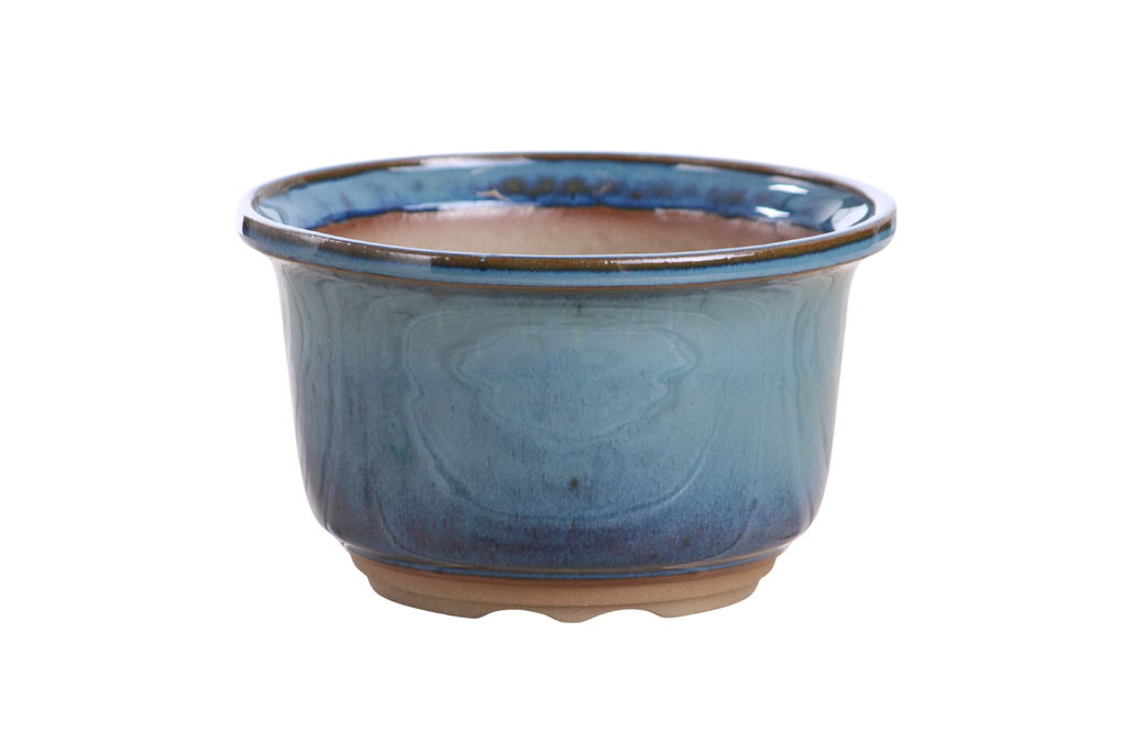 Willow Bonsai Ceramics Flute Bonsai Pot 6 Inch – Round Semi‑Cascade Ceramic Bonsai & Succulent Planter with Fluted Profile and Banded Base, High‑Fired Frost‑Proof Stoneware, Handmade in USA (Peacock)