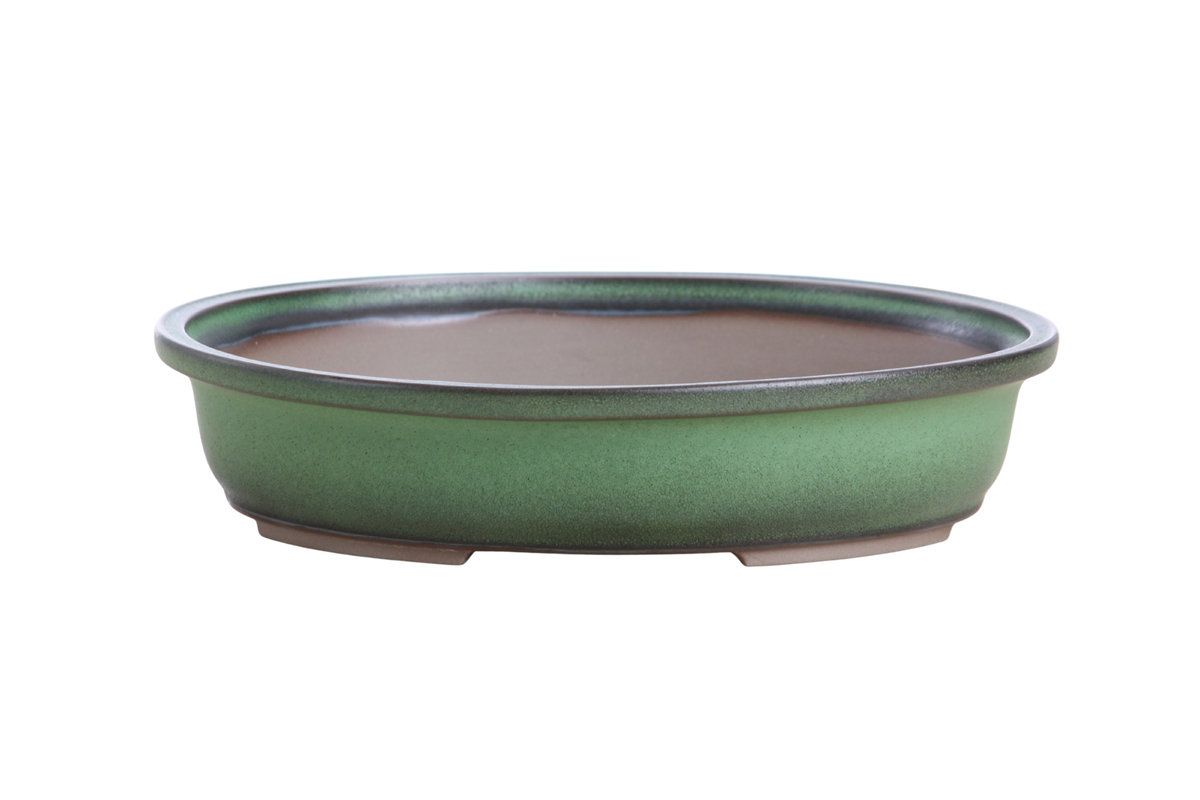 Landscape Oval A Bonsai Pot 10 Inch – Large Oval Ceramic Bonsai Planter for Forest & Group Plantings, Detailed Rim, High‑Fired Frost‑Proof Stoneware, Handmade in USA (Avocado)