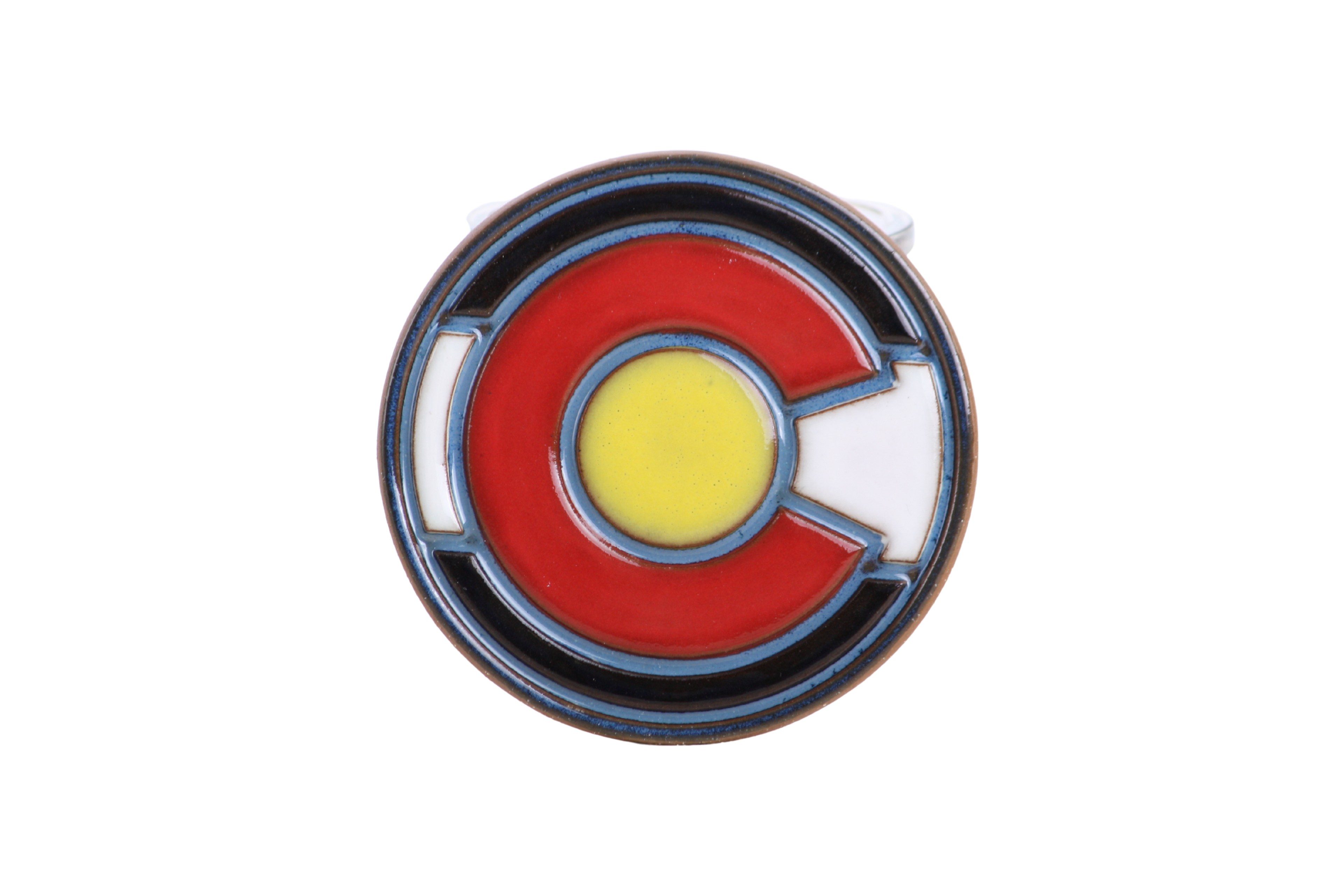 Willow Bonsai Ceramics Colorado Flag Ceramic Coaster – 4 Inch Handmade Stoneware Drink Coaster with Moat Design, Cork Backing Pads, Made in Colorado, USA (Hand Painted Colorado Flag)