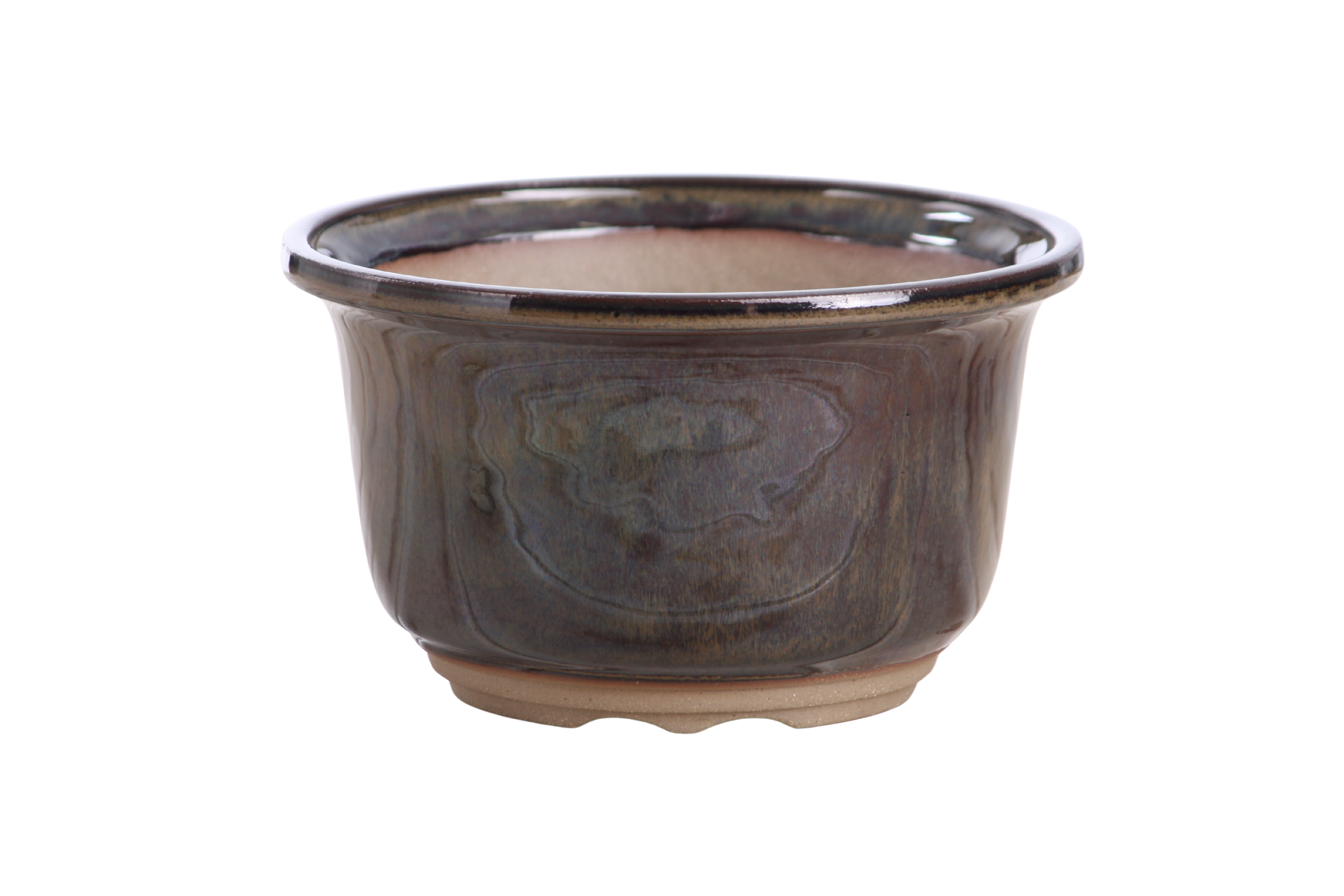 Willow Bonsai Ceramics Flute Bonsai Pot 6 Inch – Round Semi‑Cascade Ceramic Bonsai & Succulent Planter with Fluted Profile and Banded Base, High‑Fired Frost‑Proof Stoneware, Handmade in USA (Dark Honey)