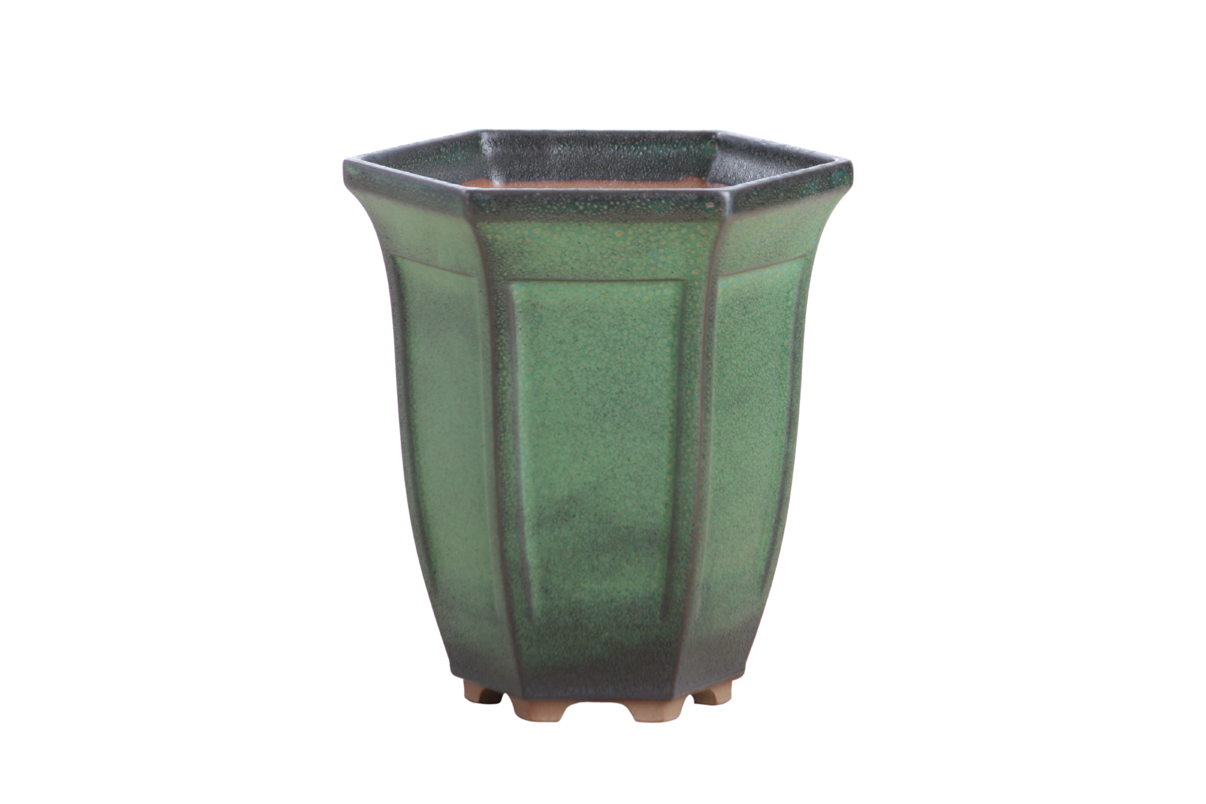 Willow Bonsai Ceramics Hexagonal Windowed Cascade Bonsai Pot 5 Inch – Tall Ceramic Cascade Planter, High‑Fired Frost‑Proof Stoneware with Drainage & Wiring Holes, Handmade in USA (Avocado)