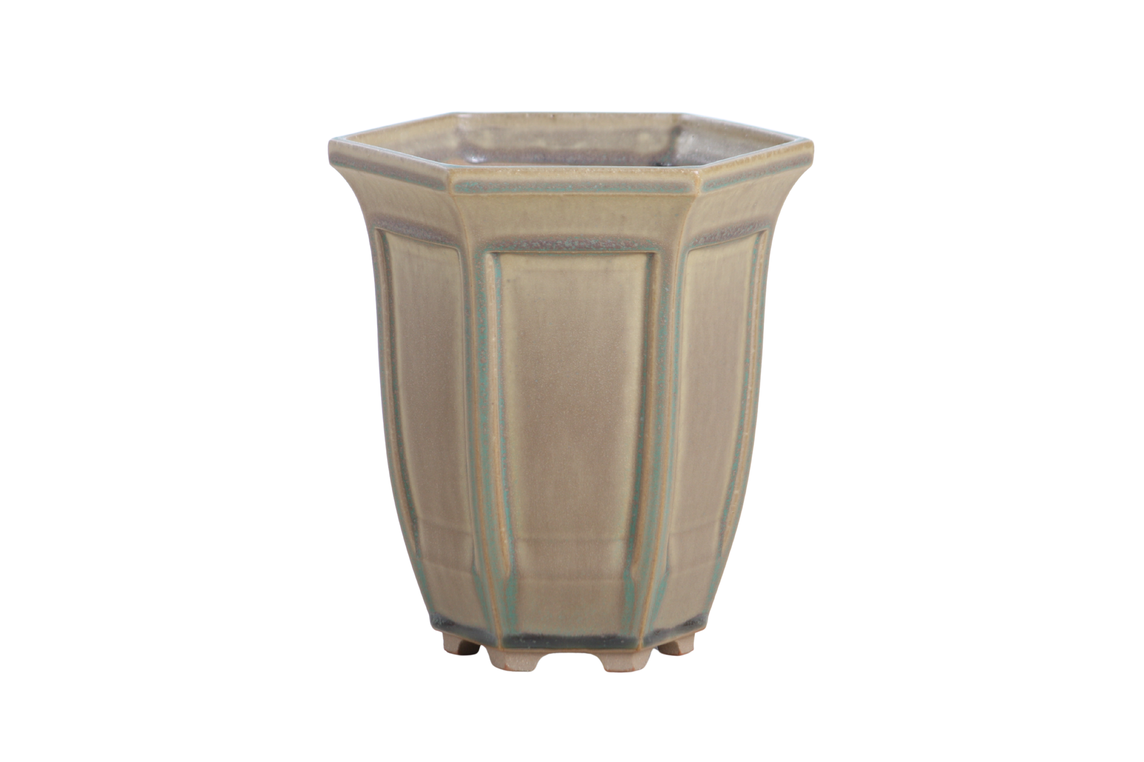 Willow Bonsai Ceramics Hexagonal Windowed Cascade Bonsai Pot 5 Inch – Tall Ceramic Cascade Planter, High‑Fired Frost‑Proof Stoneware with Drainage & Wiring Holes, Handmade in USA (Speckled Moss)