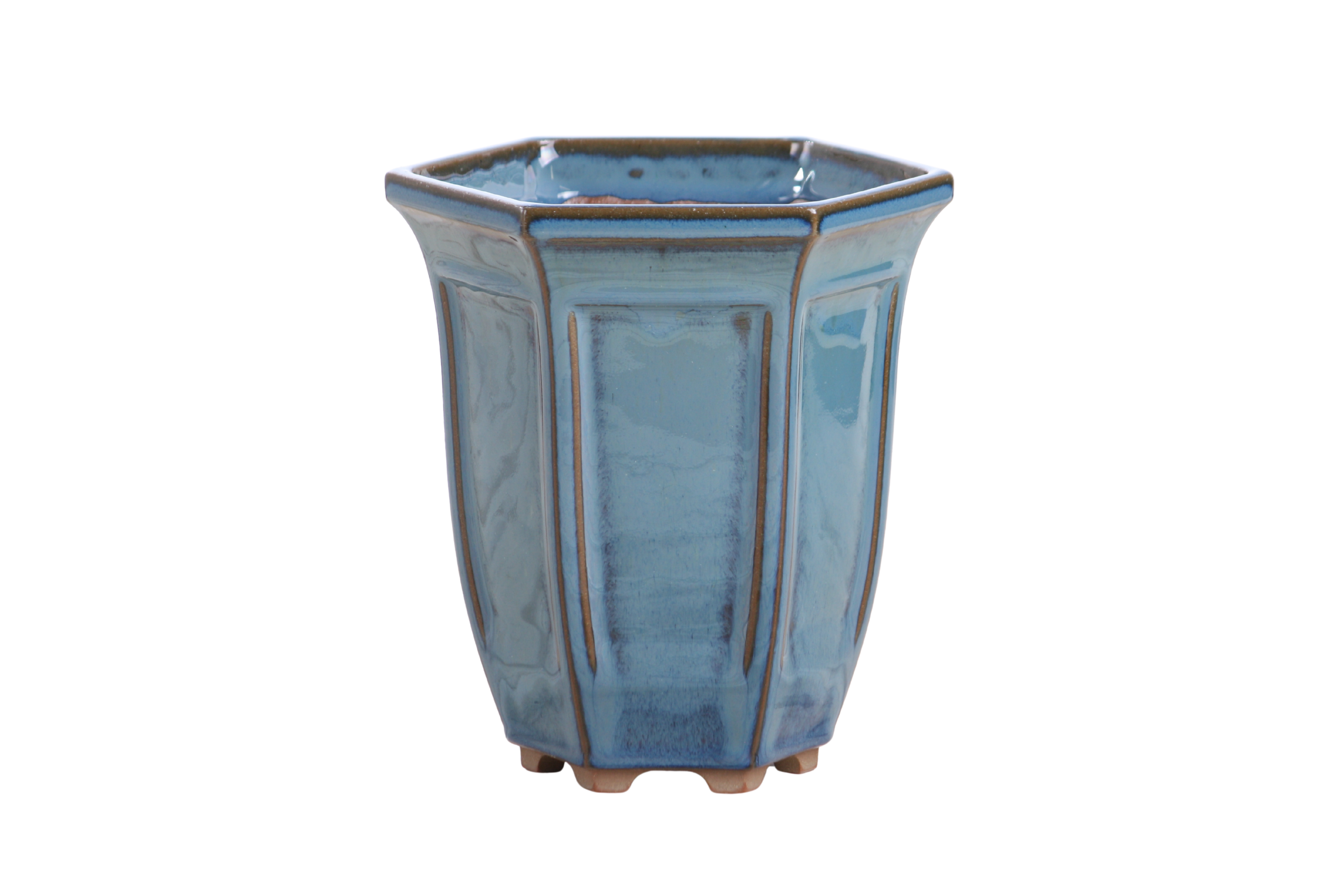 Willow Bonsai Ceramics Hexagonal Windowed Cascade Bonsai Pot 5 Inch – Tall Ceramic Cascade Planter, High‑Fired Frost‑Proof Stoneware with Drainage & Wiring Holes, Handmade in USA (Peacock)