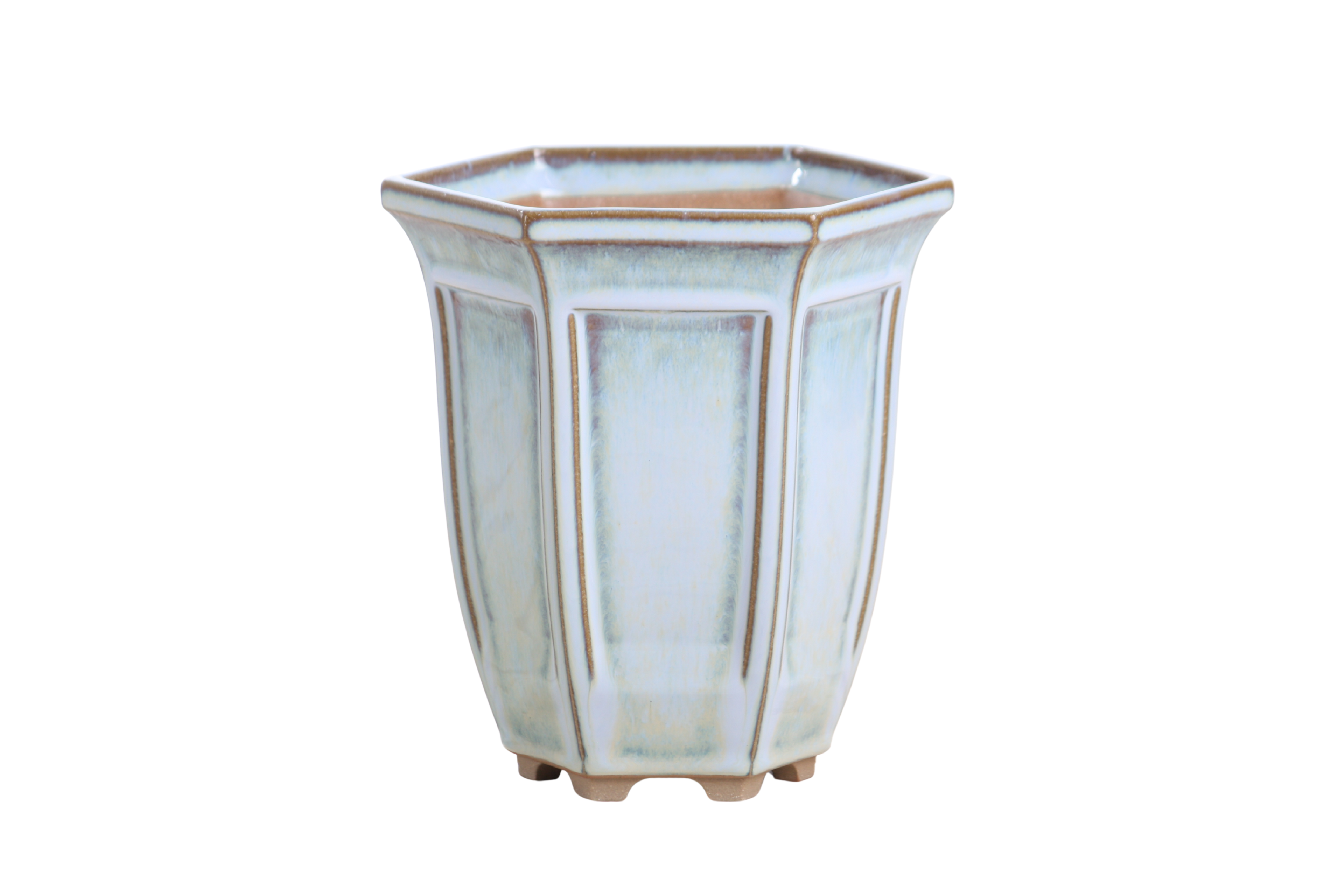 Willow Bonsai Ceramics Hexagonal Windowed Cascade Bonsai Pot 5 Inch – Tall Ceramic Cascade Planter, High‑Fired Frost‑Proof Stoneware with Drainage & Wiring Holes, Handmade in USA (Glacier)
