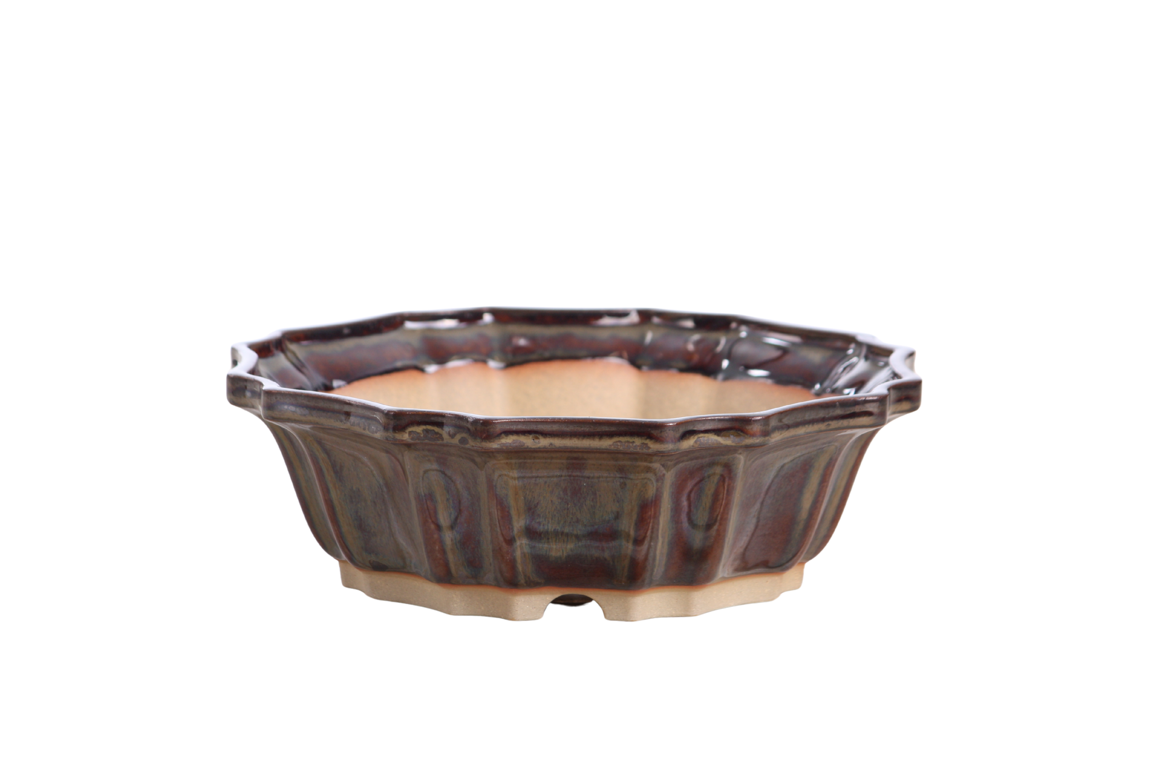 Willow Bonsai Ceramics Flower Design Bonsai Pot 8 Inch – Elegant Ceramic Bonsai & Succulent Planter, High‑Fired Frost‑Proof Stoneware with Drainage & Wiring Holes, Handmade in USA (Dark Honey)
