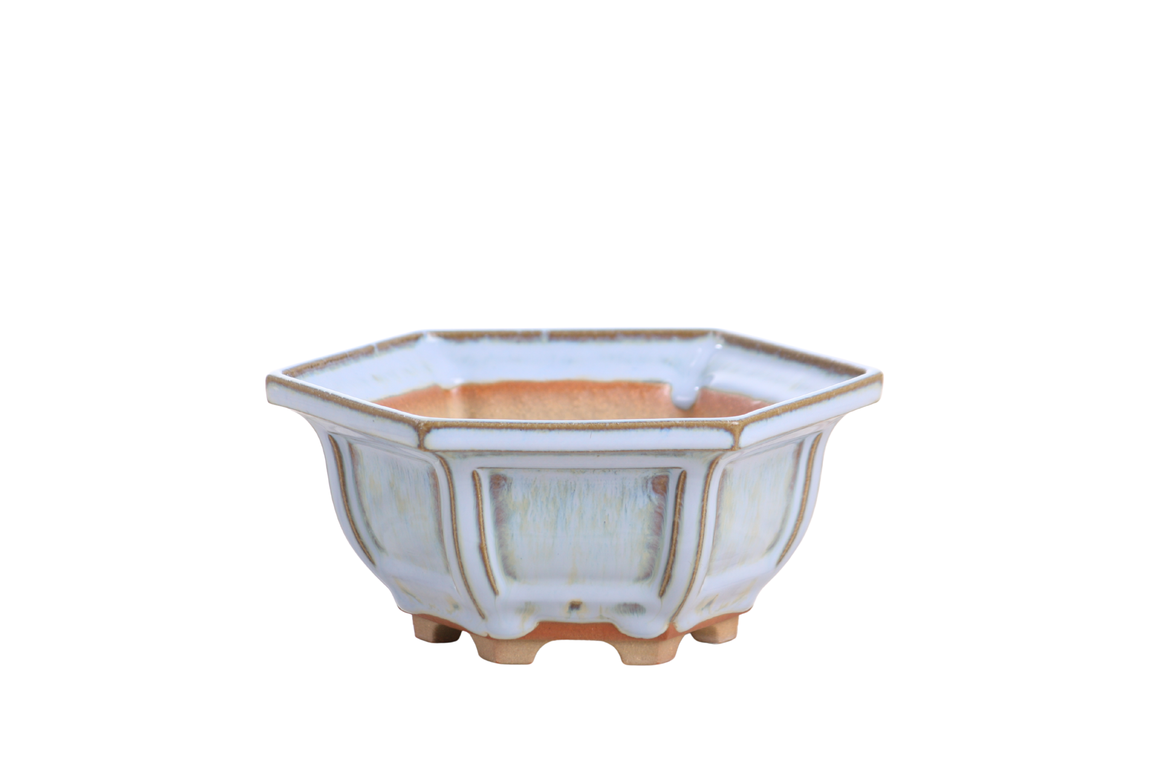 Willow Bonsai Ceramics Hexagonal Windowed Bonsai Pot 5 Inch – Semi‑Cascade Planter, High‑Fired Frost‑Proof Stoneware with Drainage & Wiring Holes, Handmade in USA (Glacier)