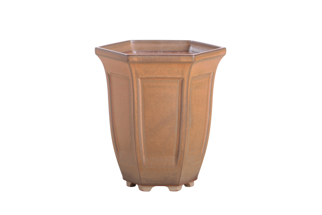 Willow Bonsai Ceramics Hexagonal Windowed Cascade Bonsai Pot 5 Inch – Tall Ceramic Cascade Planter, High‑Fired Frost‑Proof Stoneware with Drainage & Wiring Holes, Handmade in USA (Deep Stone)
