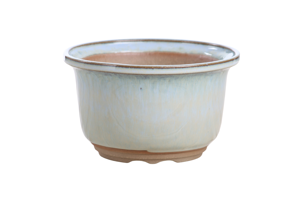 Willow Bonsai Ceramics Flute Bonsai Pot 6 Inch – Round Semi‑Cascade Ceramic Bonsai & Succulent Planter with Fluted Profile and Banded Base, High‑Fired Frost‑Proof Stoneware, Handmade in USA (Glacier)