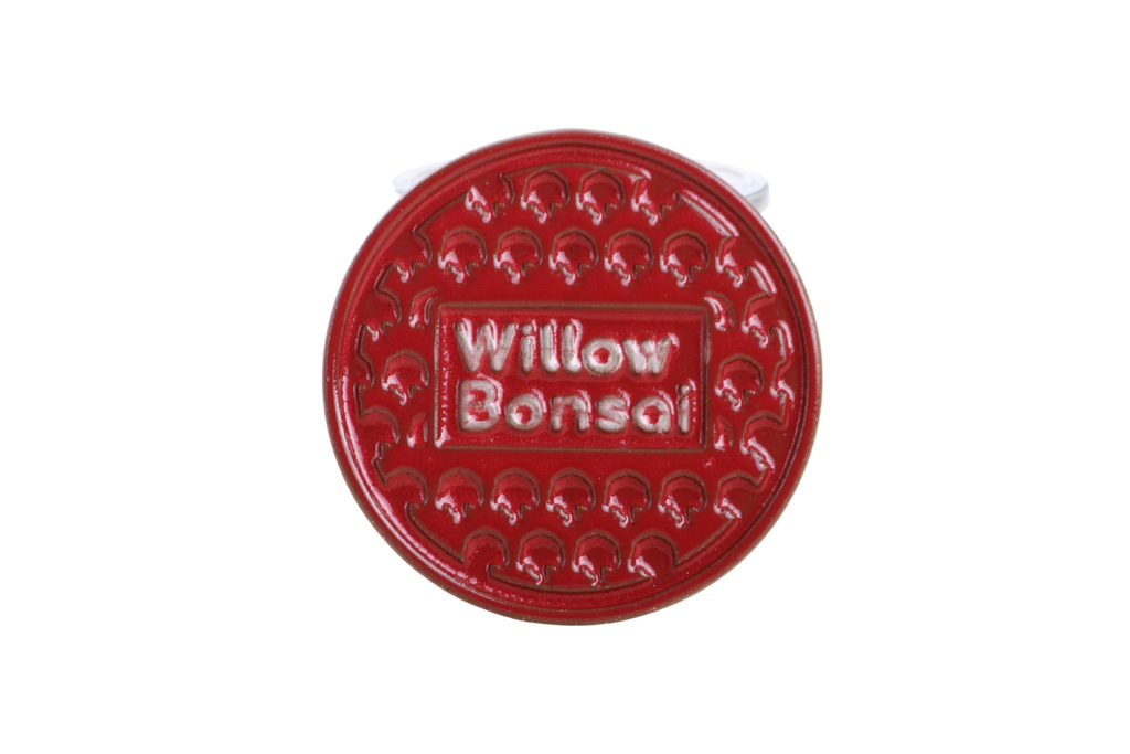 Willow Bonsai Ceramic Coaster – 4 Inch Handmade Stoneware Drink Coaster with Indented Moat Design, Willow Logo Detail, Cork Backing Pads, Made in Colorado, USA (Red)