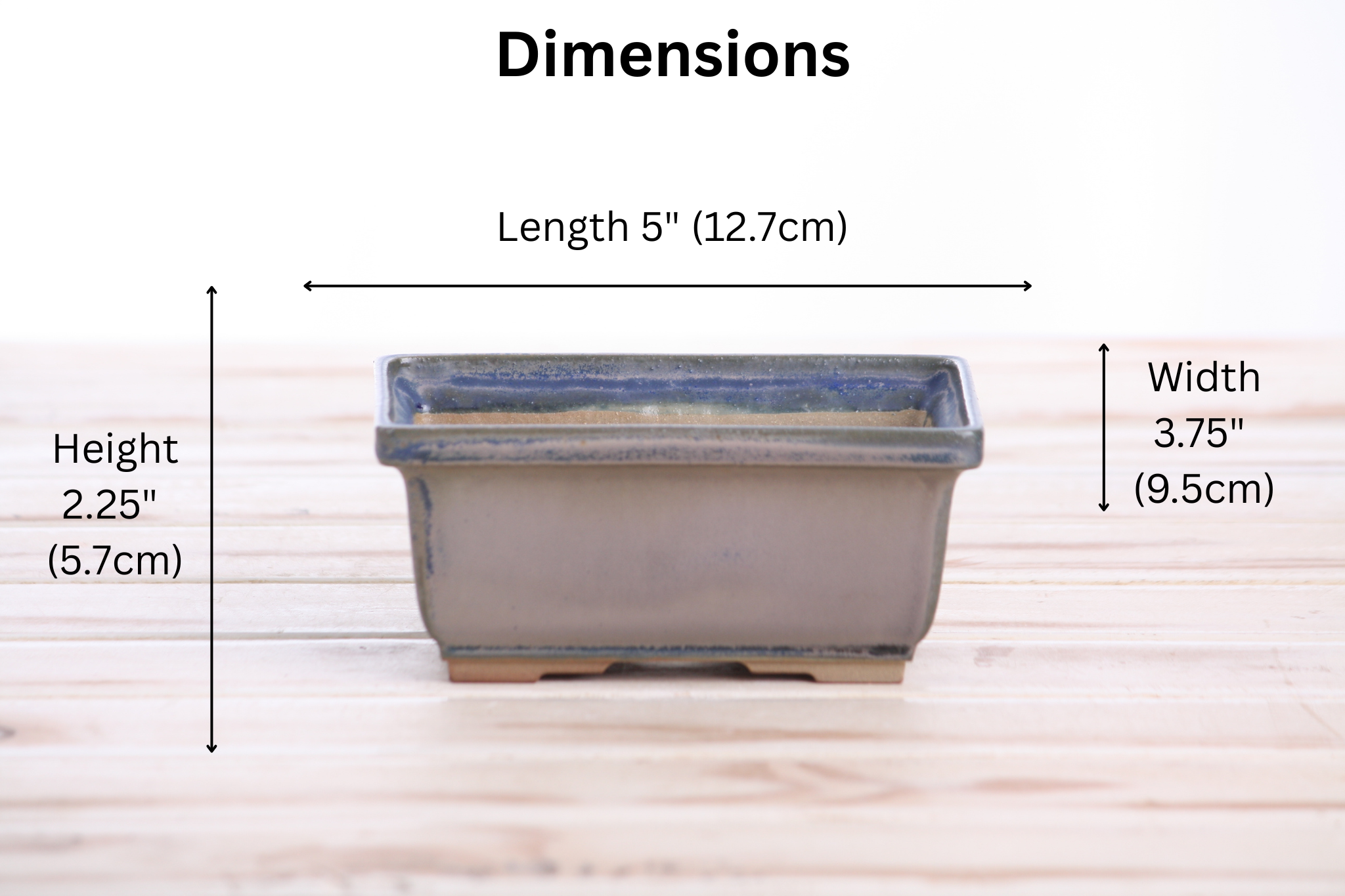 Willow Bonsai Ceramics Rectangle Deep Bonsai Pot 5 Inch – Higher‑Profile Rectangular Ceramic Bonsai & Succulent Planter with Accentuated Rim, High‑Fired Frost‑Proof Stoneware, Handmade in USA (Ocean)