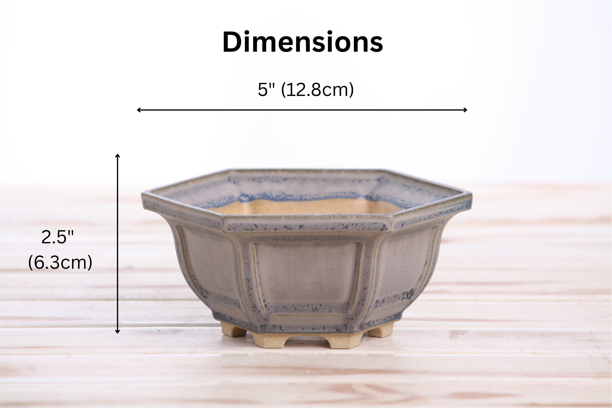 Willow Bonsai Ceramics Hexagonal Windowed Bonsai Pot 5 Inch – Semi‑Cascade Planter, High‑Fired Frost‑Proof Stoneware with Drainage & Wiring Holes, Handmade in USA (Ocean)