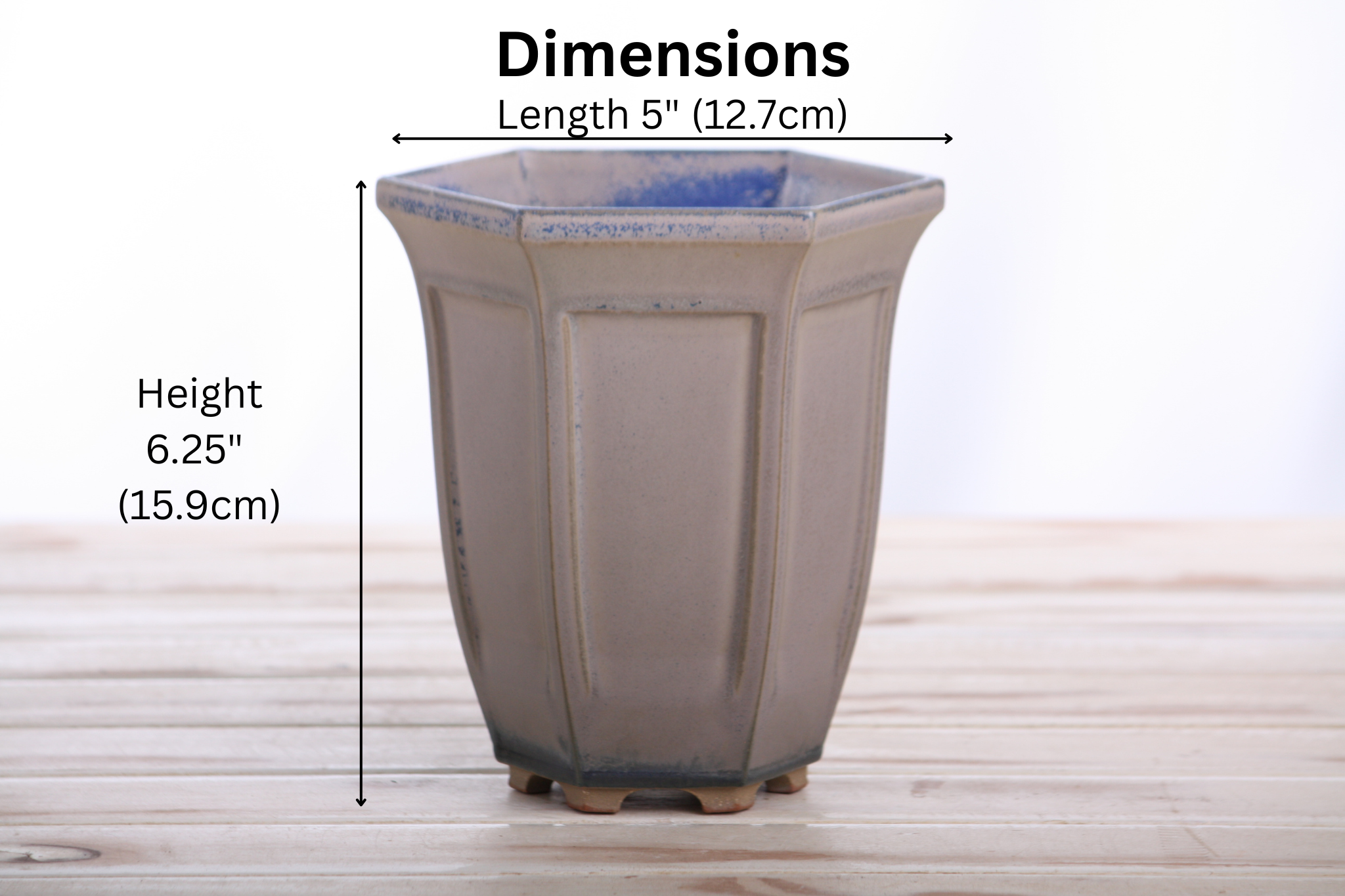 Willow Bonsai Ceramics Hexagonal Windowed Cascade Bonsai Pot 5 Inch – Tall Ceramic Cascade Planter, High‑Fired Frost‑Proof Stoneware with Drainage & Wiring Holes, Handmade in USA (Ocean)