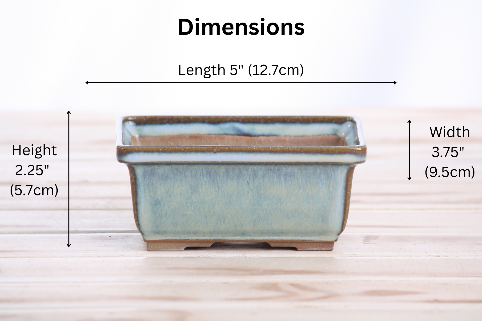 Willow Bonsai Ceramics Rectangle Deep Bonsai Pot 5 Inch – Higher‑Profile Rectangular Ceramic Bonsai & Succulent Planter with Accentuated Rim, High‑Fired Frost‑Proof Stoneware, Handmade in USA (Glacier)