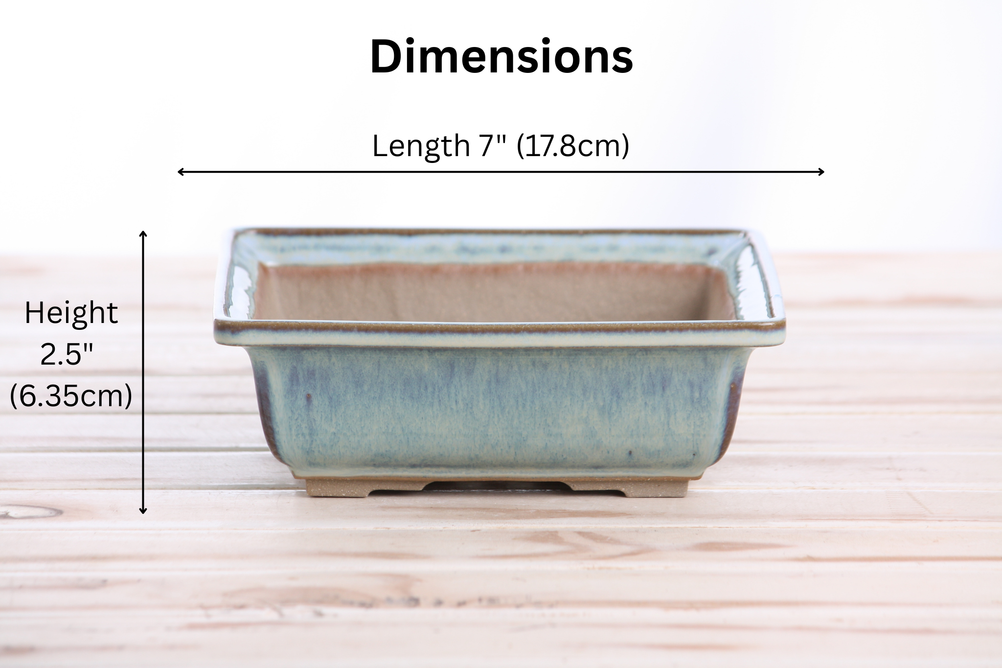 Willow Bonsai Ceramics Square Bonsai Pot 7 Inch – Low‑Profile Square Ceramic Bonsai & Succulent Planter with Accentuated Rim, High‑Fired Frost‑Proof Stoneware, Handmade in USA (Glacier)
