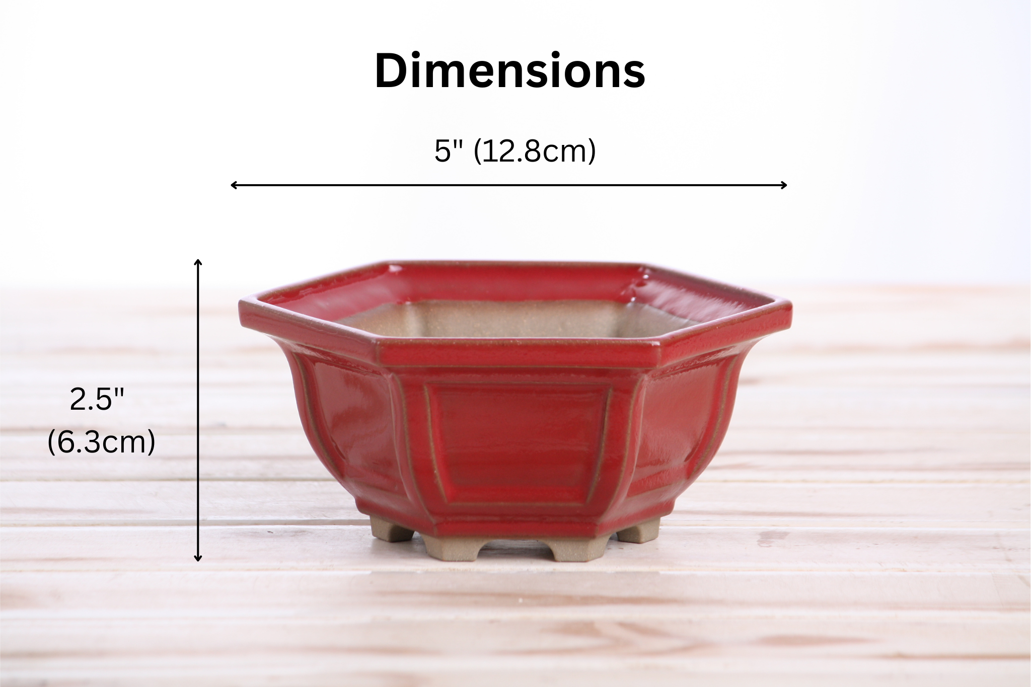 Willow Bonsai Ceramics Hexagonal Windowed Bonsai Pot 5 Inch – Semi‑Cascade Planter, High‑Fired Frost‑Proof Stoneware with Drainage & Wiring Holes, Handmade in USA (Red)