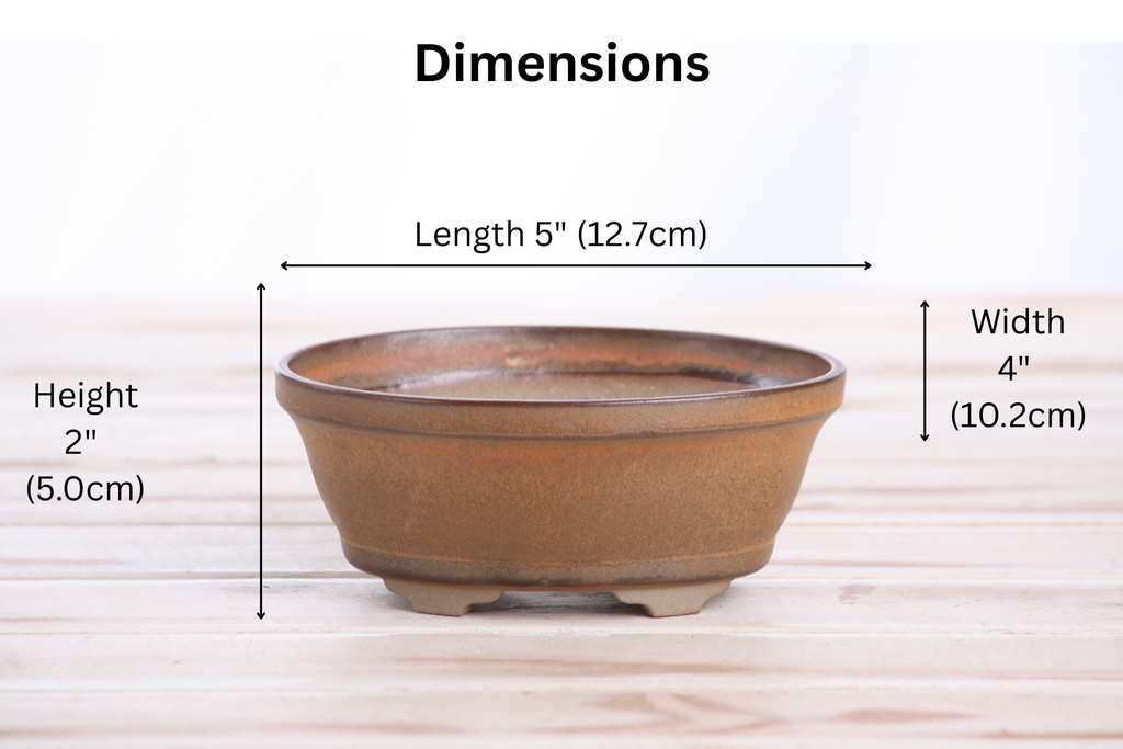 Willow Bonsai Ceramics Oval B Bonsai Pot 5 Inch – Tapered Oval Ceramic Bonsai & Succulent Planter with Accentuated Rim, High‑Fired Frost‑Proof Stoneware, Handmade in USA (Deep Stone)
