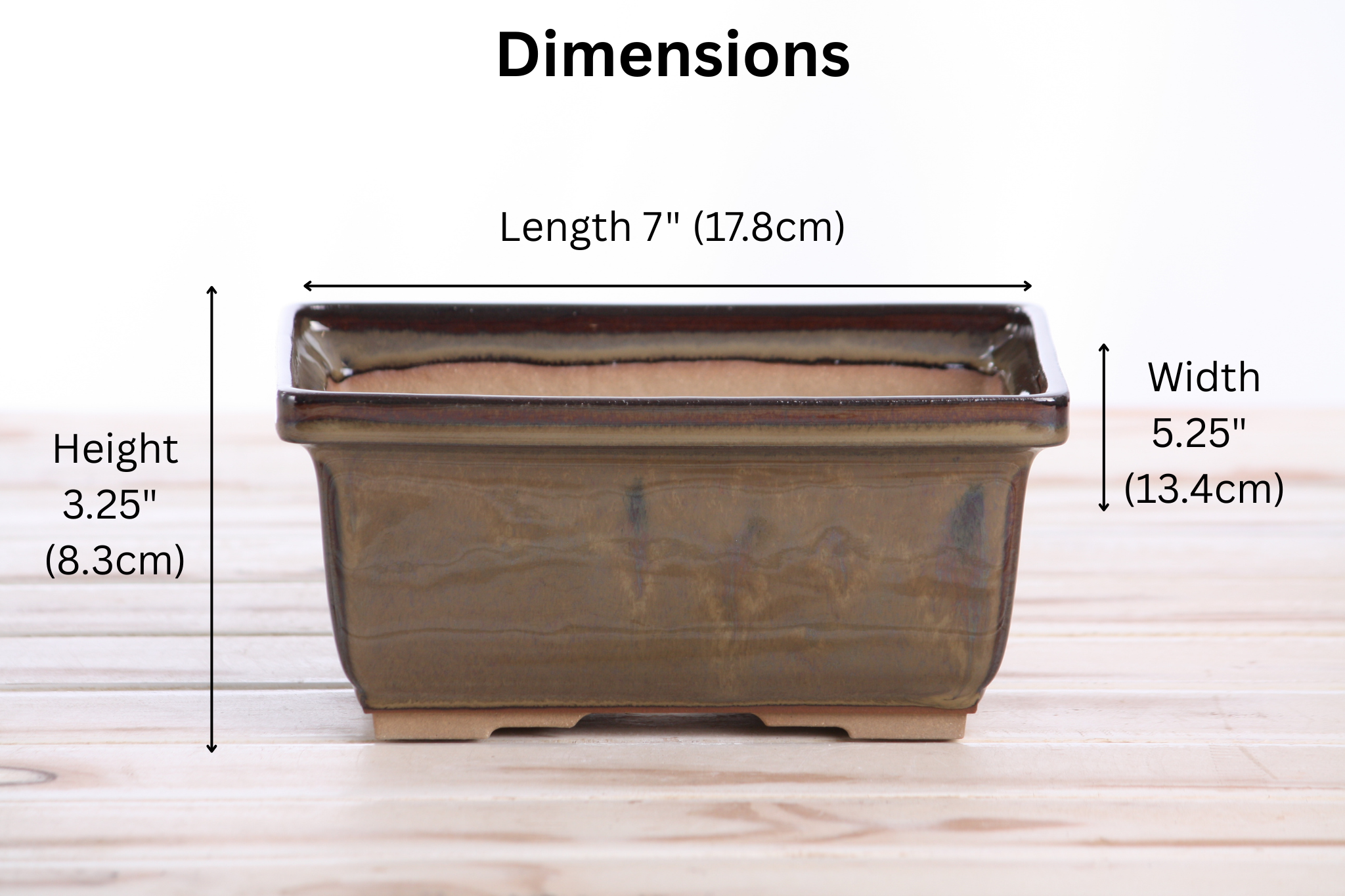 Willow Bonsai Ceramics Rectangle Deep Bonsai Pot 7 Inch – Higher‑Profile Rectangular Ceramic Bonsai & Succulent Planter with Accentuated Rim, High‑Fired Frost‑Proof Stoneware, Handmade in USA (Dark Honey)
