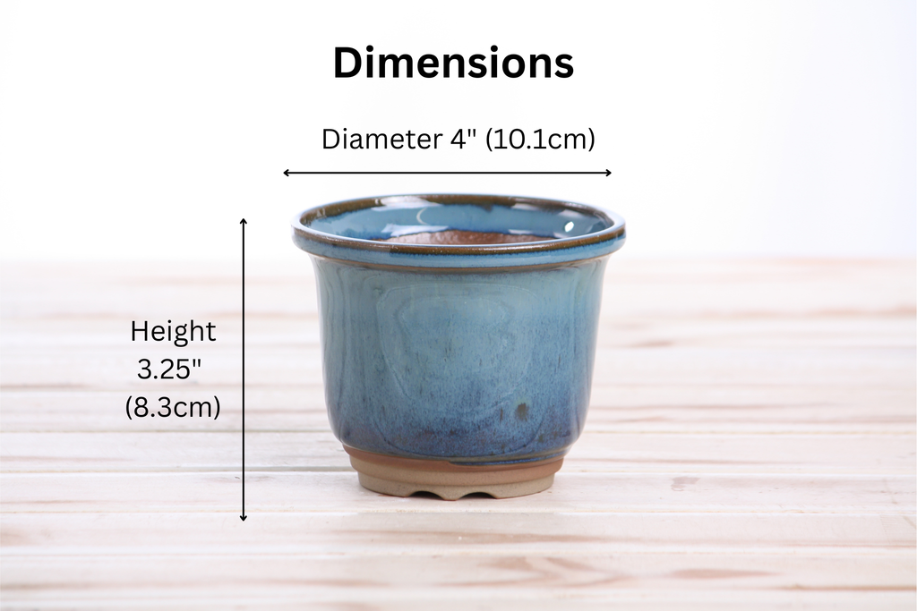 Willow Bonsai Ceramics Flute Bonsai Pot 4 Inch – Round Semi‑Cascade Ceramic Bonsai & Succulent Planter with Fluted Profile and Banded Base, High‑Fired Frost‑Proof Stoneware, Handmade in USA (Peacock)