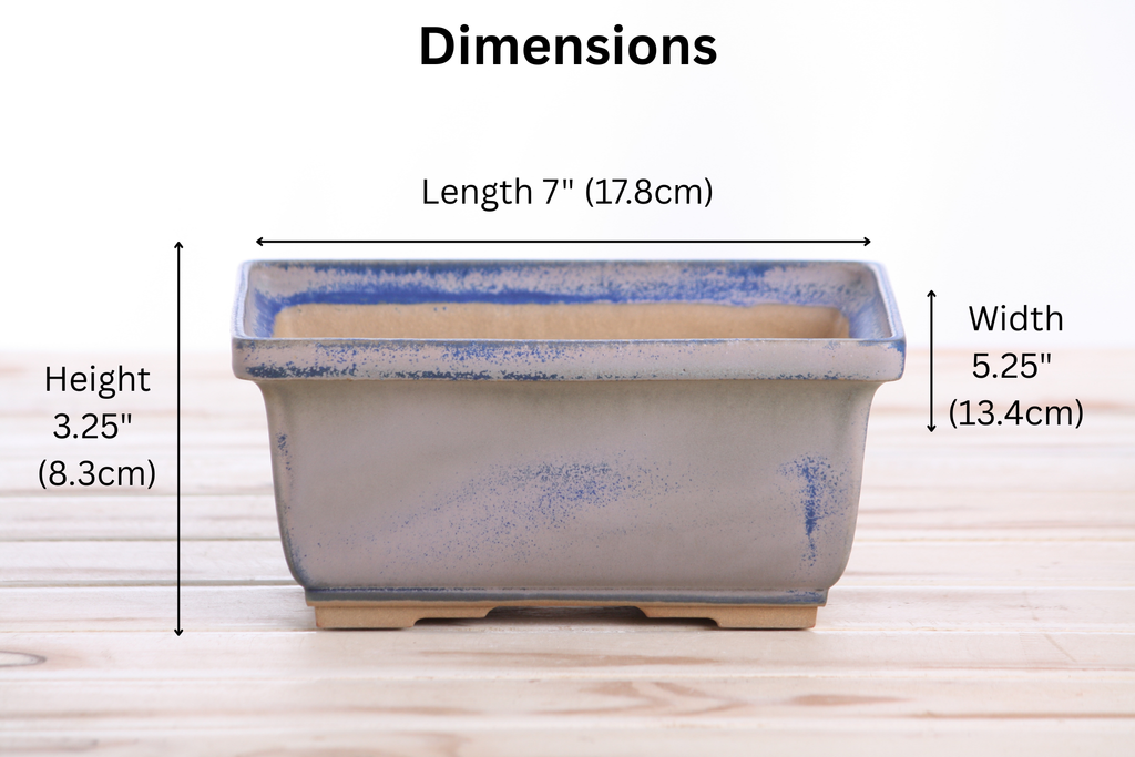 Willow Bonsai Ceramics Rectangle Deep Bonsai Pot 7 Inch – Higher‑Profile Rectangular Ceramic Bonsai & Succulent Planter with Accentuated Rim, High‑Fired Frost‑Proof Stoneware, Handmade in USA (Ocean)