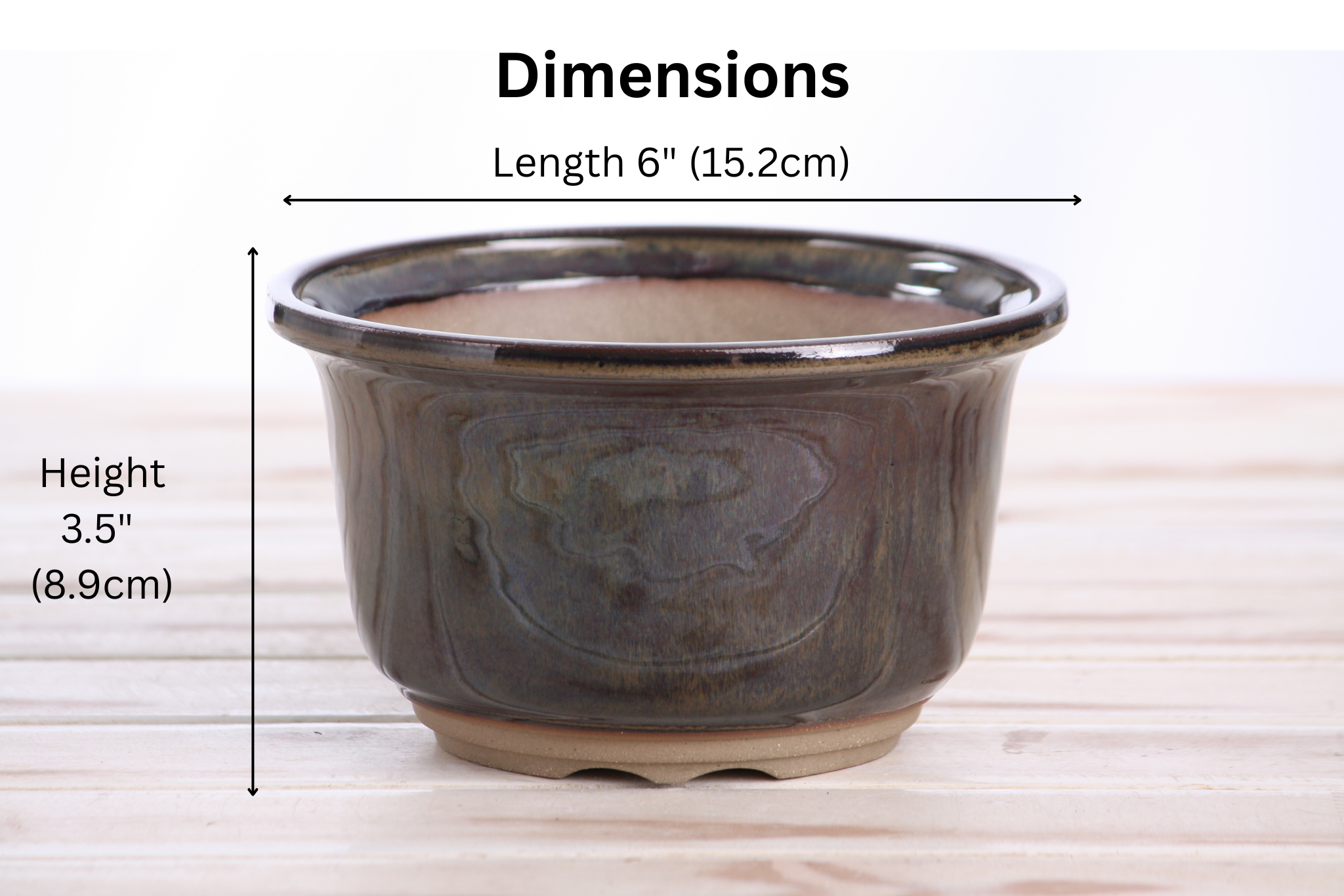 Willow Bonsai Ceramics Flute Bonsai Pot 6 Inch – Round Semi‑Cascade Ceramic Bonsai & Succulent Planter with Fluted Profile and Banded Base, High‑Fired Frost‑Proof Stoneware, Handmade in USA (Dark Honey)
