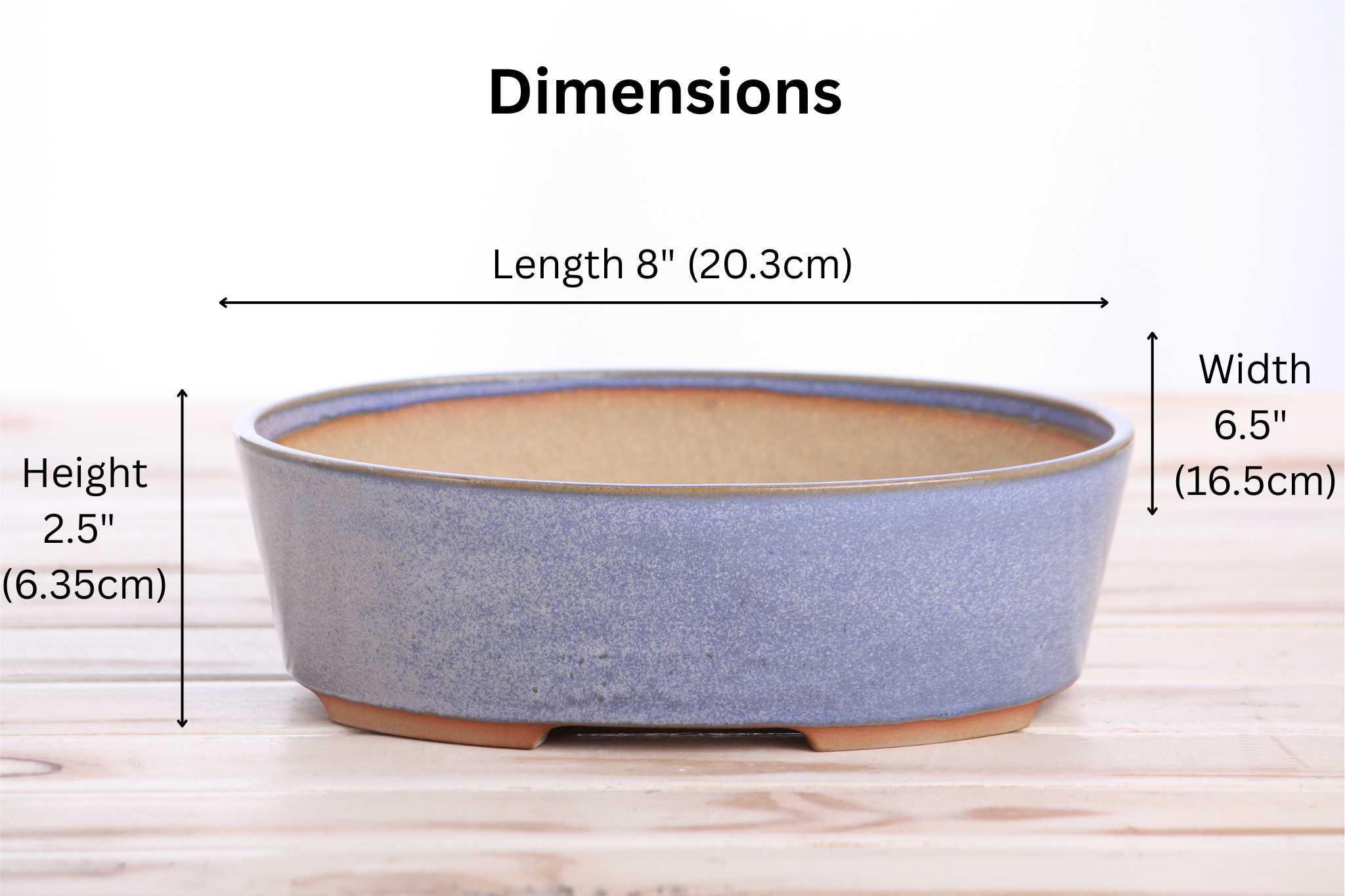 Willow Bonsai Ceramics Oval A Bonsai Pot 8 Inch – Straight‑Sided Oval Ceramic Bonsai & Succulent Planter, High‑Fired Frost‑Proof Stoneware with Drainage & Wiring Holes, Handmade in USA (Denim)