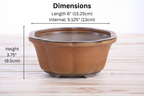 Lotus A Bonsai Pot 6 Inch – Semi‑Cascade Ceramic Planter with Scalloped Sides, High‑Fired Frost‑Proof Stoneware, Handmade in USA (Deep Stone)