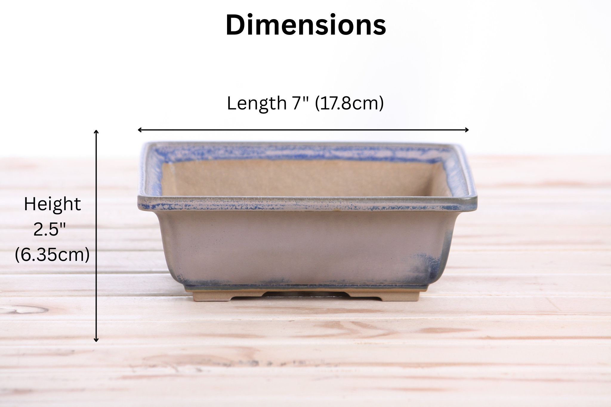 Willow Bonsai Ceramics Square Bonsai Pot 7 Inch – Low‑Profile Square Ceramic Bonsai & Succulent Planter with Accentuated Rim, High‑Fired Frost‑Proof Stoneware, Handmade in USA (Ocean)