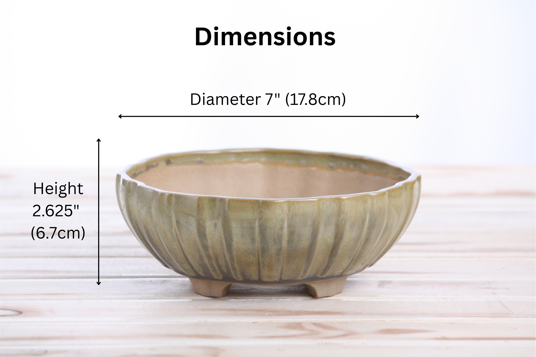 Willow Bonsai Ceramics Lily Bonsai Pot 7 Inch – Sculpted Rounded Ceramic Bonsai & Succulent Planter with Wavy Profile, High‑Fired Frost‑Proof Stoneware, Handmade in USA (Copenhagen)