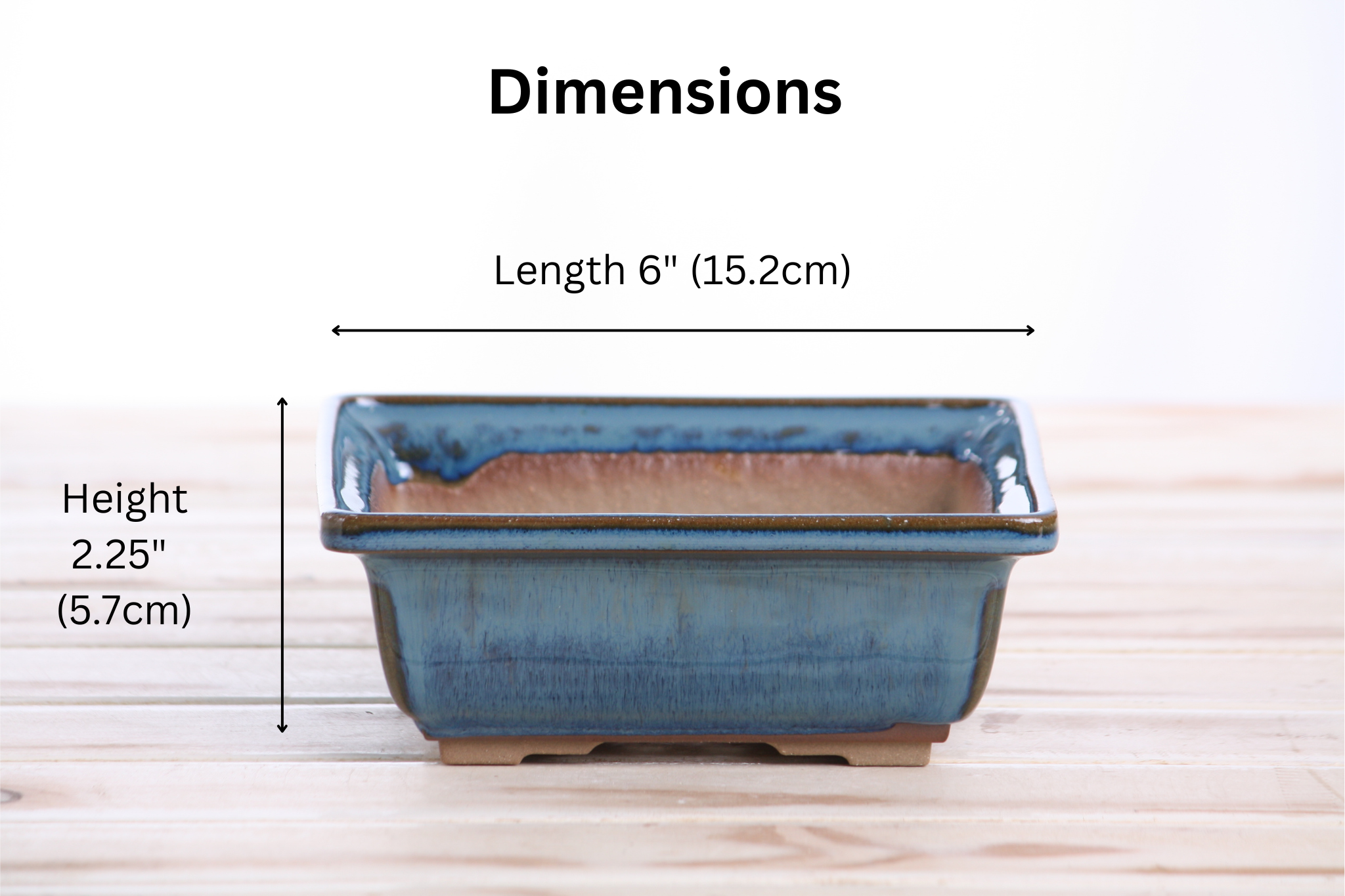Willow Bonsai Ceramics Square Bonsai Pot 6 Inch – Low‑Profile Square Ceramic Bonsai & Succulent Planter with Accentuated Rim, High‑Fired Frost‑Proof Stoneware, Handmade in USA (Peacock 2025)