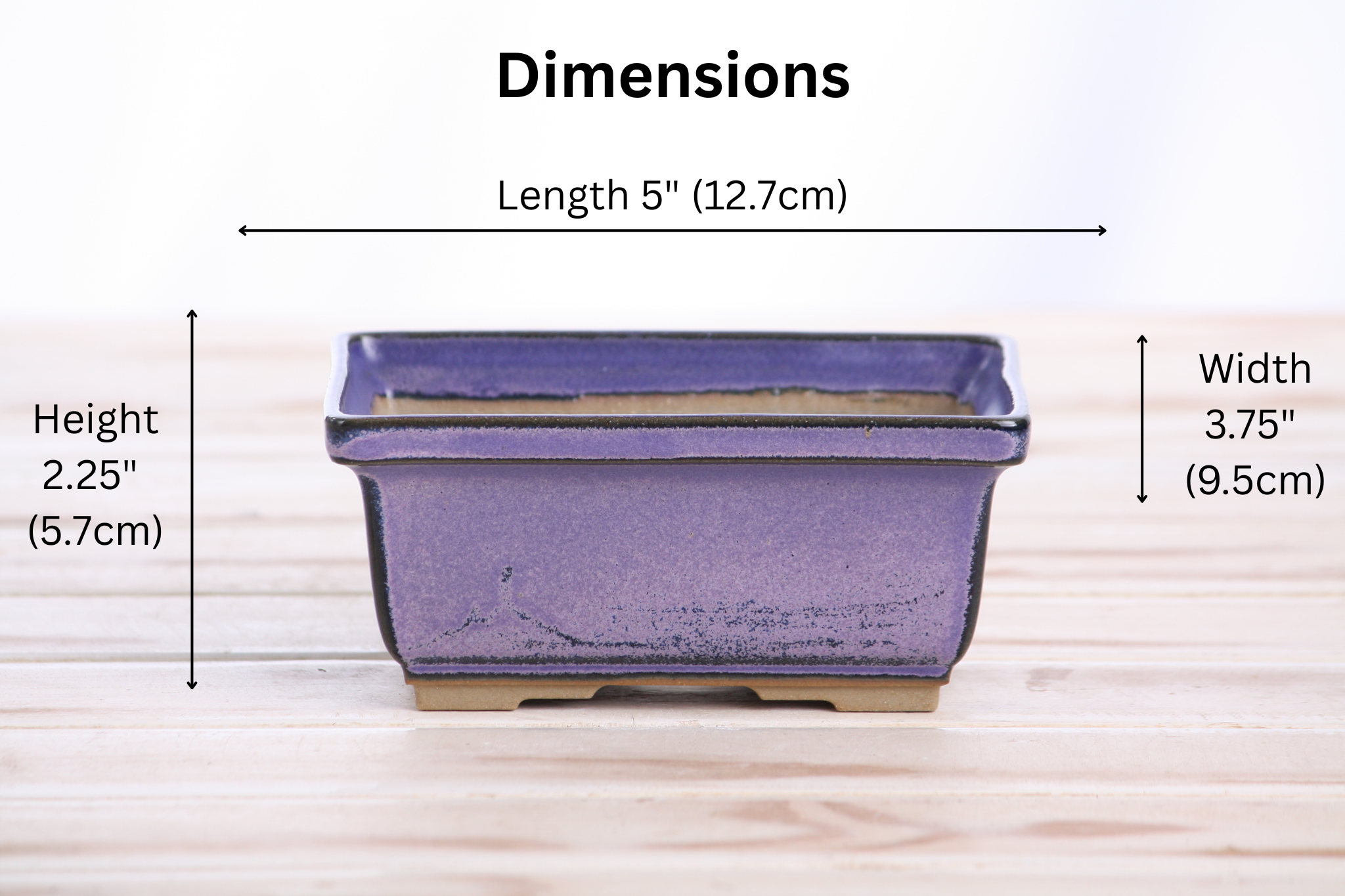 Willow Bonsai Ceramics Rectangle Deep Bonsai Pot 5 Inch – Higher‑Profile Rectangular Ceramic Bonsai & Succulent Planter with Accentuated Rim, High‑Fired Frost‑Proof Stoneware, Handmade in USA (Purple)