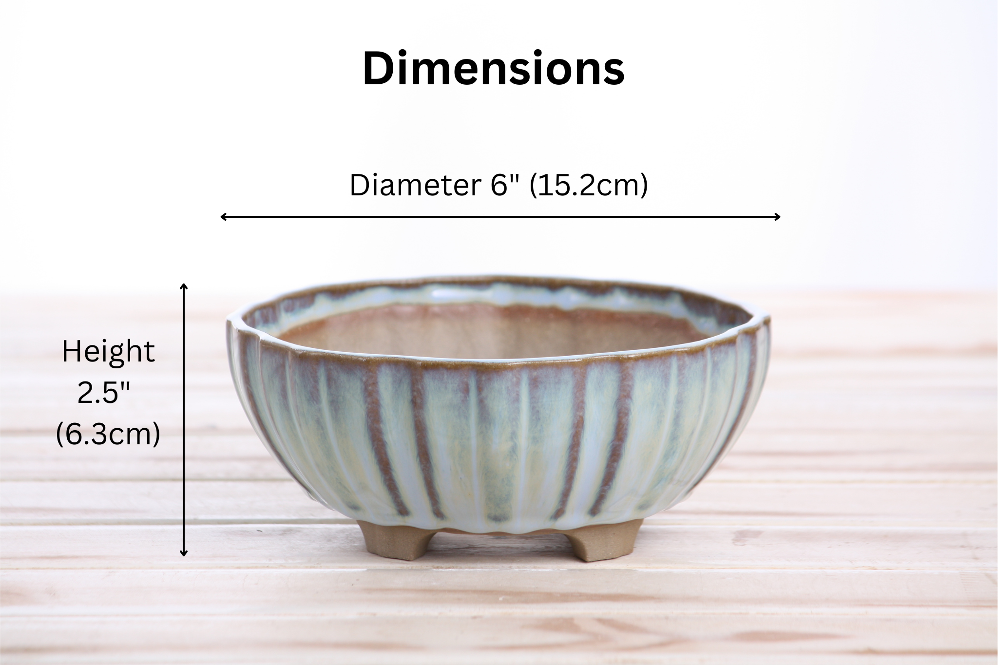 Willow Bonsai Ceramics Lily Bonsai Pot 6 Inch – Sculpted Rounded Ceramic Bonsai & Succulent Planter with Wavy Profile, High‑Fired Frost‑Proof Stoneware, Handmade in USA (Glacier)