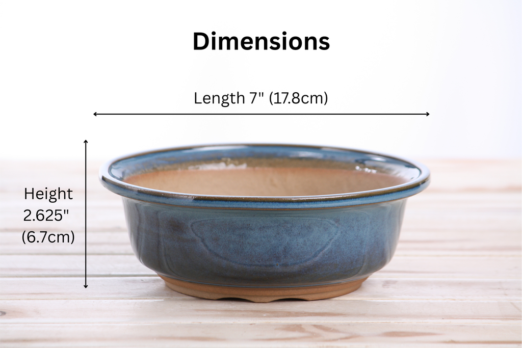 Willow Bonsai Ceramics Round Bonsai Pot 7 Inch – Round Ceramic Bonsai & Succulent Planter with Accentuated Rim and Sculpted Foot Ring, High‑Fired Frost‑Proof Stoneware, Handmade in USA (Peacock)