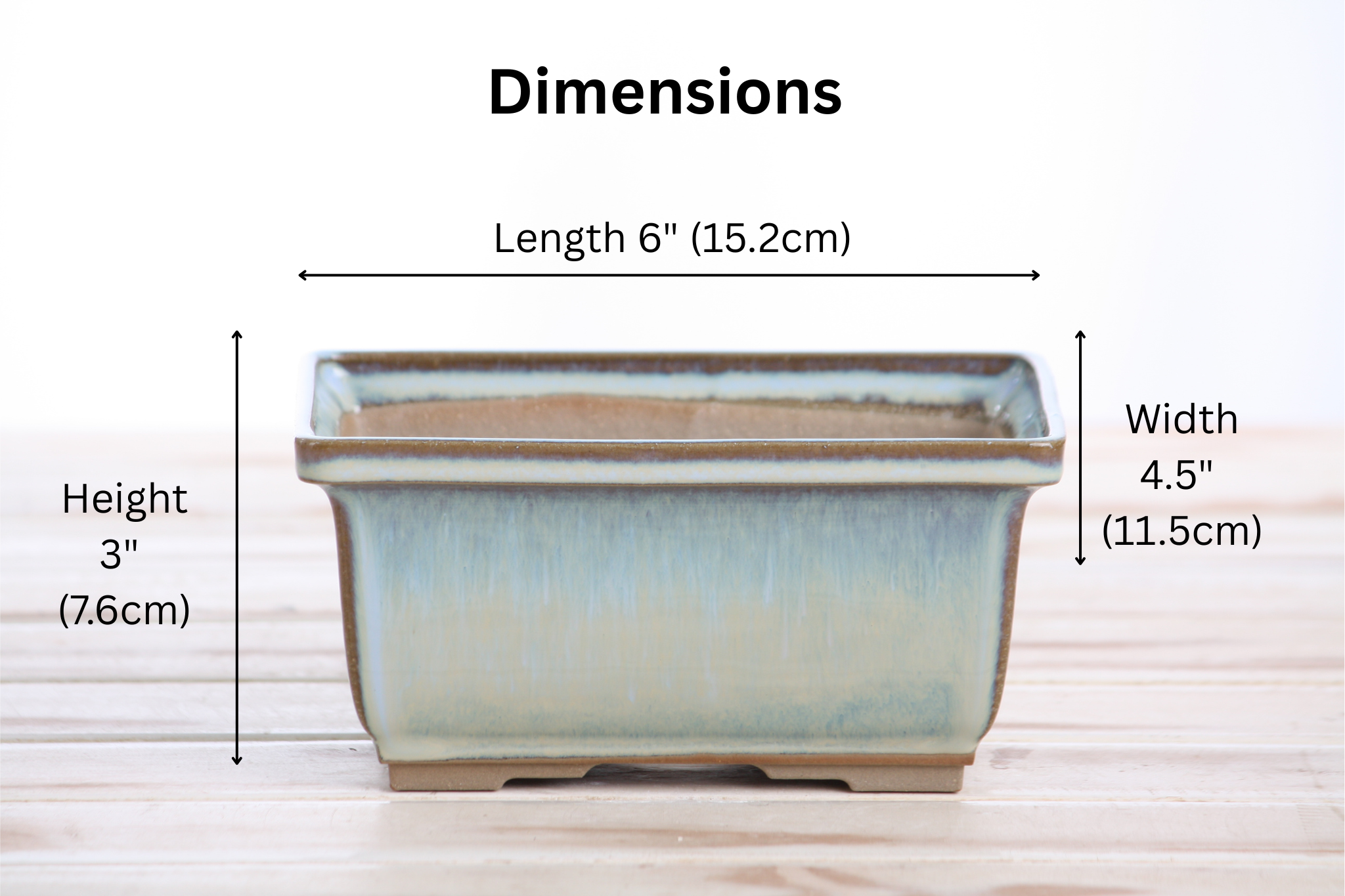 Willow Bonsai Ceramics Rectangle Deep Bonsai Pot 6 Inch – Higher‑Profile Rectangular Ceramic Bonsai & Succulent Planter with Accentuated Rim, High‑Fired Frost‑Proof Stoneware, Handmade in USA (Glacier)