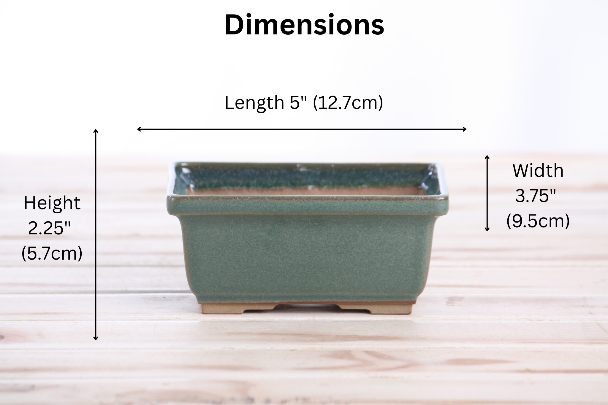 Willow Bonsai Ceramics Rectangle Deep Bonsai Pot 5 Inch – Higher‑Profile Rectangular Ceramic Bonsai & Succulent Planter with Accentuated Rim, High‑Fired Frost‑Proof Stoneware, Handmade in USA (Seaweed 2025)