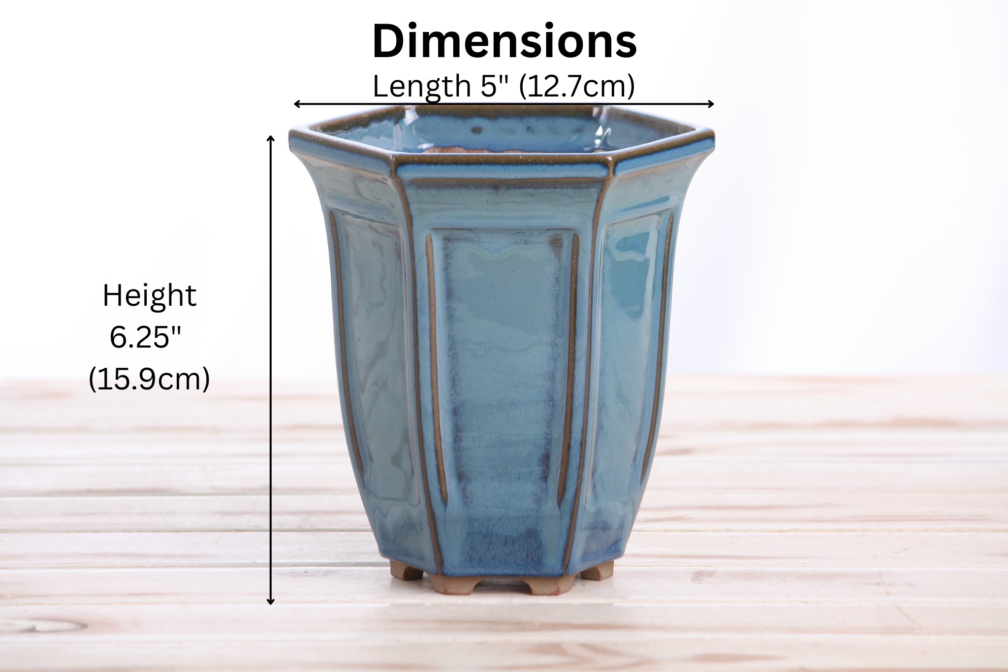 Willow Bonsai Ceramics Hexagonal Windowed Cascade Bonsai Pot 5 Inch – Tall Ceramic Cascade Planter, High‑Fired Frost‑Proof Stoneware with Drainage & Wiring Holes, Handmade in USA (Peacock)