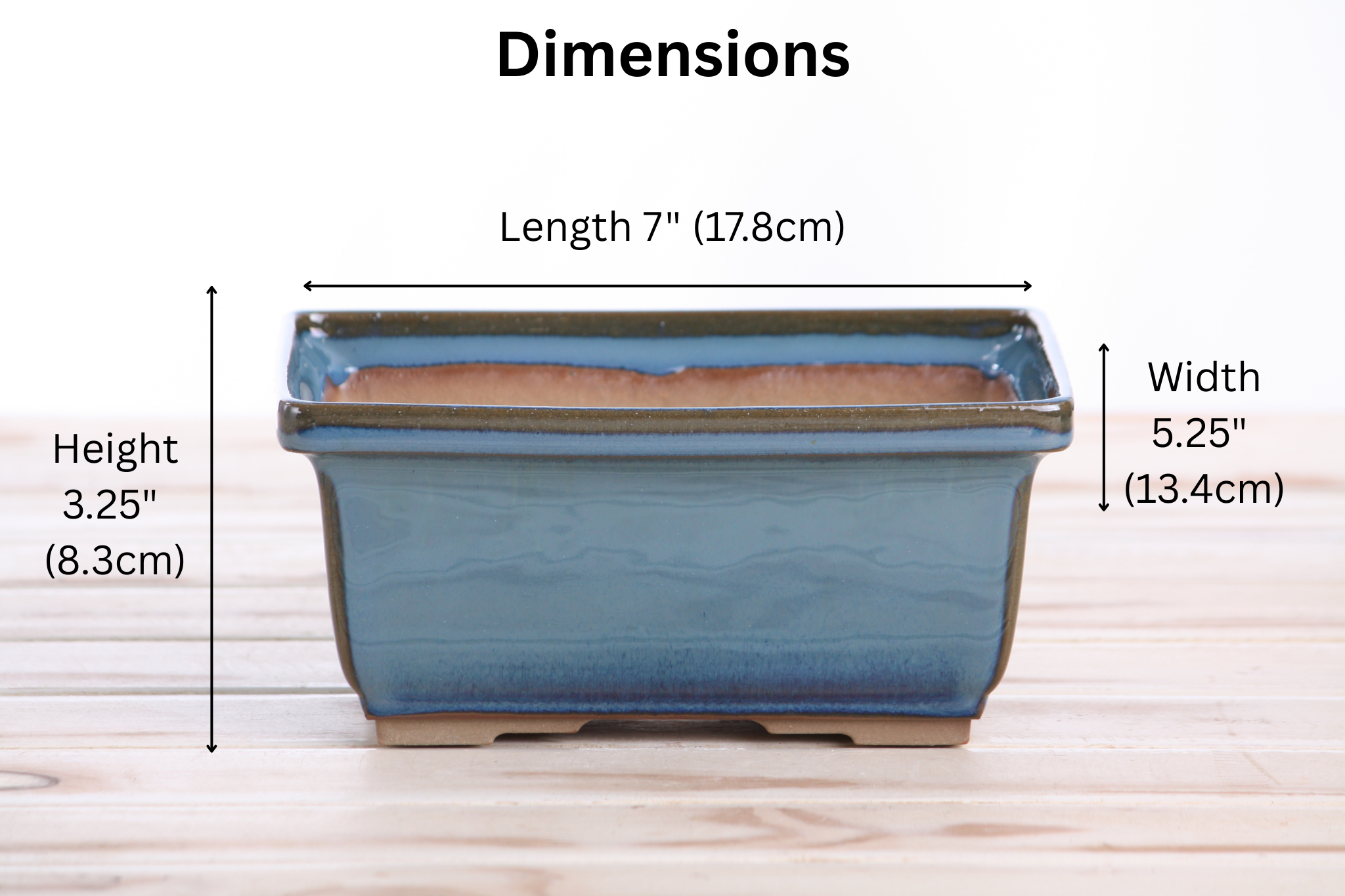 Willow Bonsai Ceramics Rectangle Deep Bonsai Pot 7 Inch – Higher‑Profile Rectangular Ceramic Bonsai & Succulent Planter with Accentuated Rim, High‑Fired Frost‑Proof Stoneware, Handmade in USA (Peacock 2025)