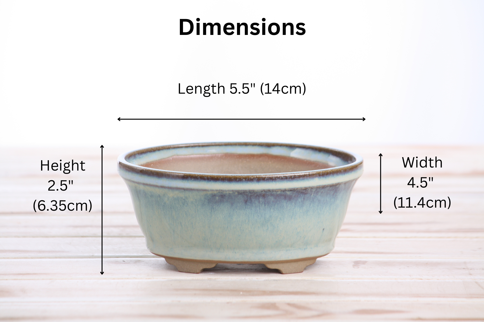 Willow Bonsai Ceramics Oval B Bonsai Pot 5.5 Inch – Tapered Oval Ceramic Bonsai & Succulent Planter with Accentuated Rim, High‑Fired Frost‑Proof Stoneware, Handmade in USA (Glacier)