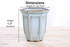Willow Bonsai Ceramics Hexagonal Windowed Cascade Bonsai Pot 5 Inch – Tall Ceramic Cascade Planter, High‑Fired Frost‑Proof Stoneware with Drainage & Wiring Holes, Handmade in USA (Glacier)